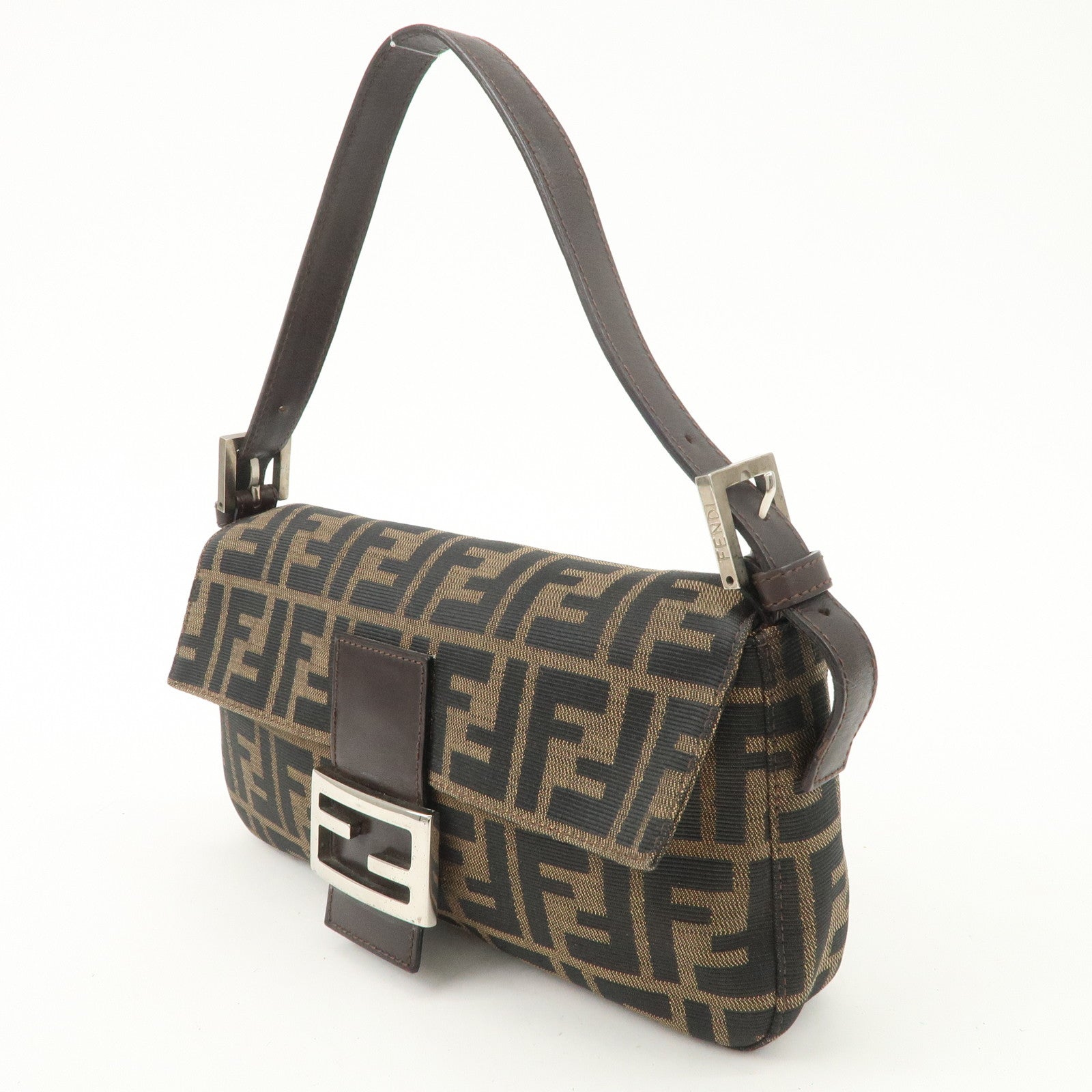 FENDI Zucca Mamma Baguette Canvas Shoulder Bag Brown Black 26424 Used