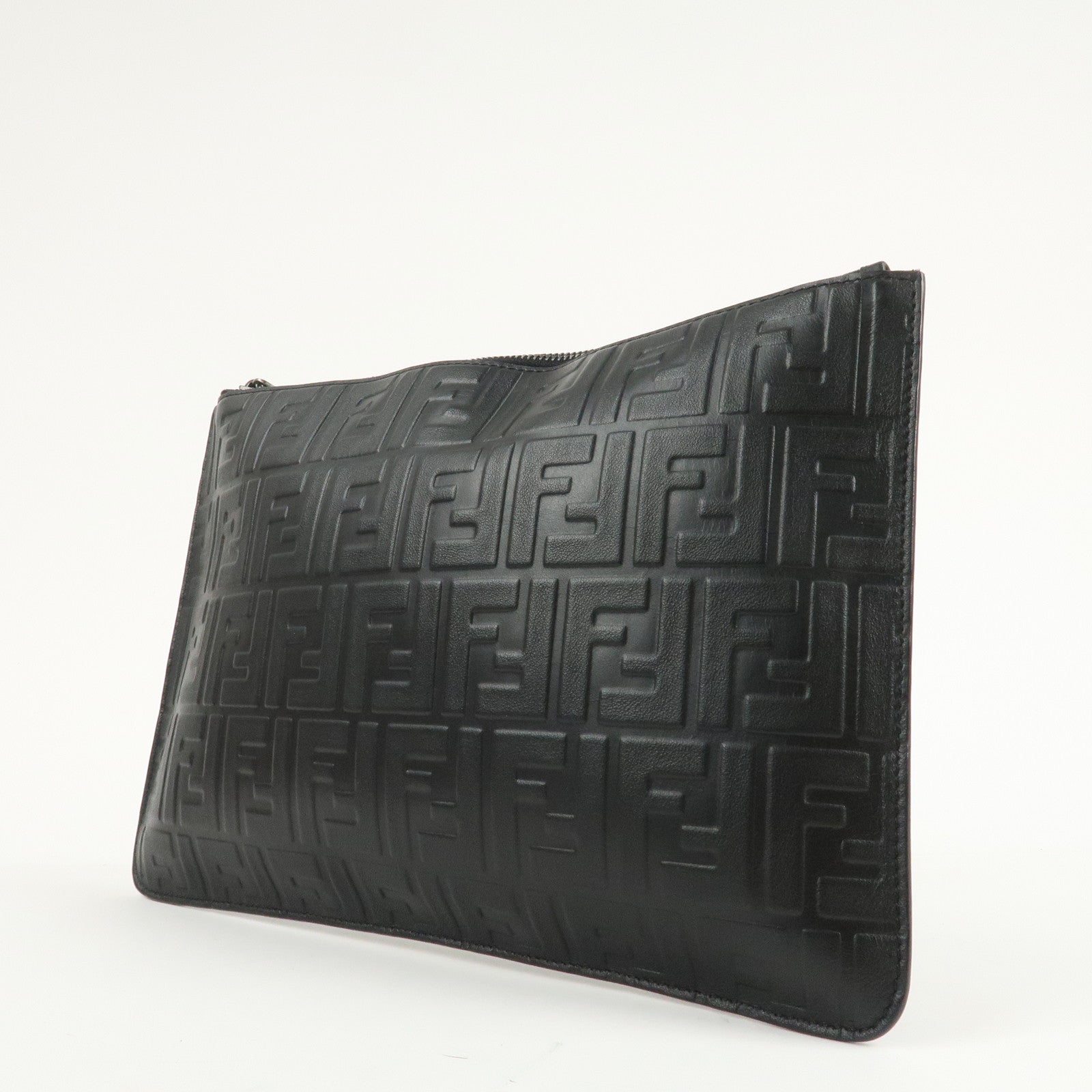 FENDI Zucca Leather Clutch Bag Hand Bag  Black 7N0078 Used