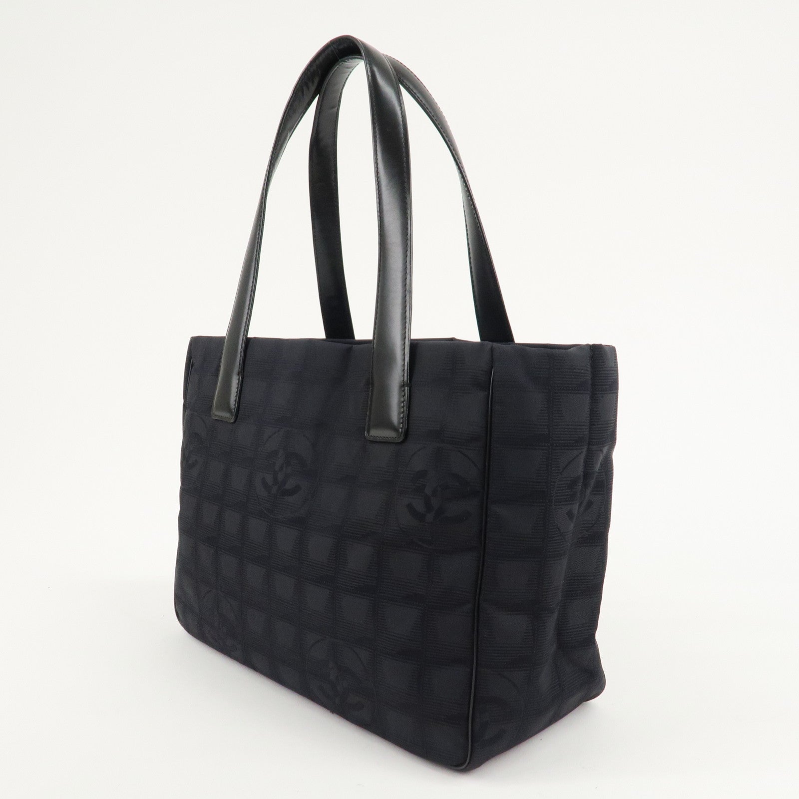 CHANEL New Travel Line Nylon Jacquard Leather Tote PM Black A20457