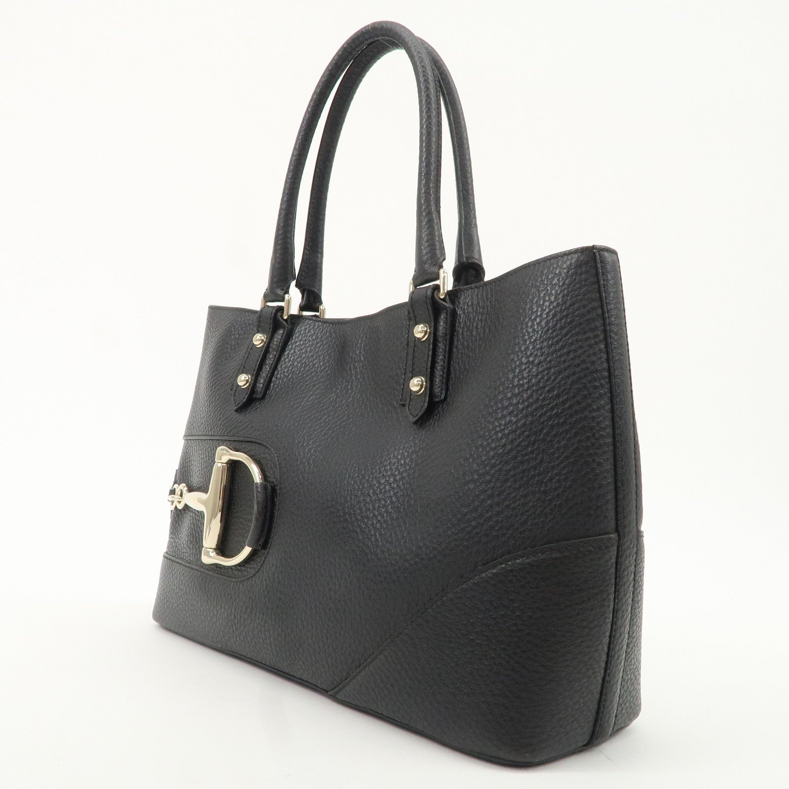 GUCCI Leather Horsebit Tote Bag Hand Bag Black 137385