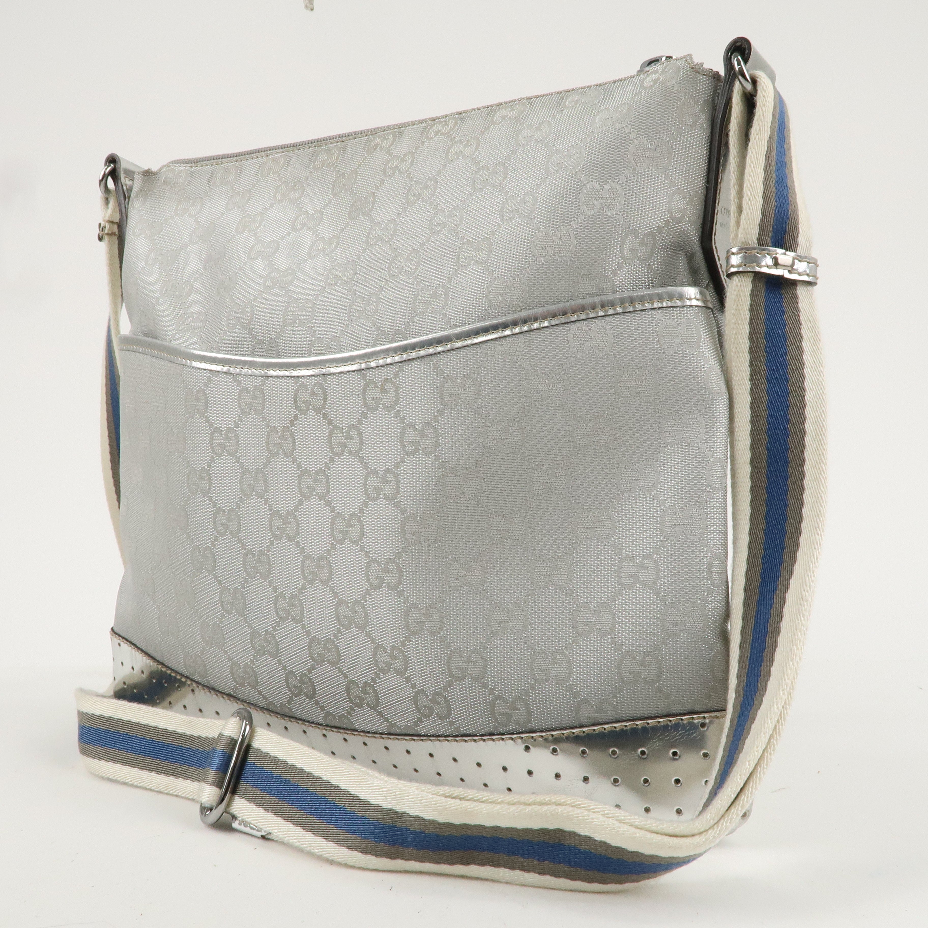 GUCCI Sherry GG Canvas Leather Shoulder Bag Silver 145857