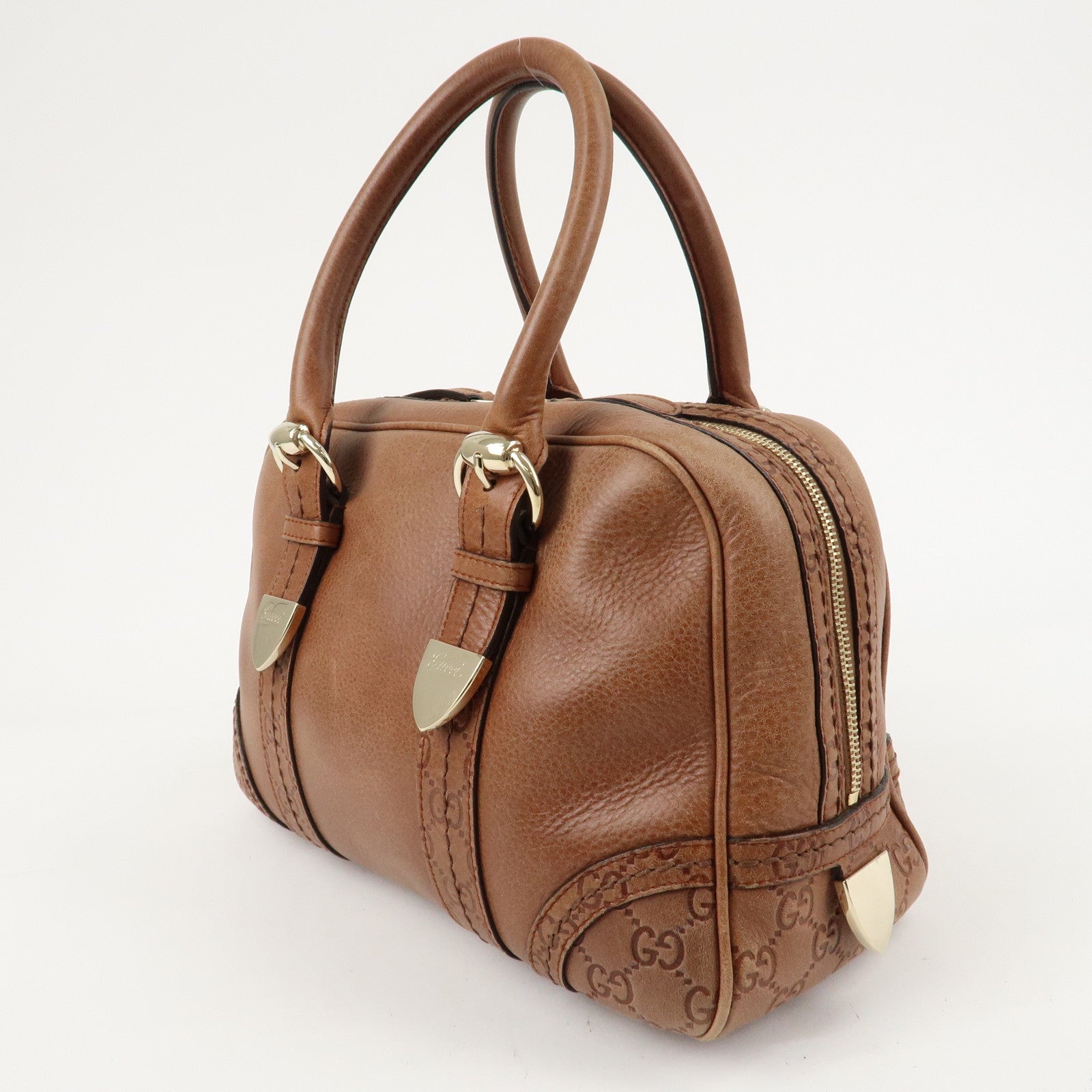 GUCCI Guccissima Leather Hand Bag Boston Bag Brown 181509