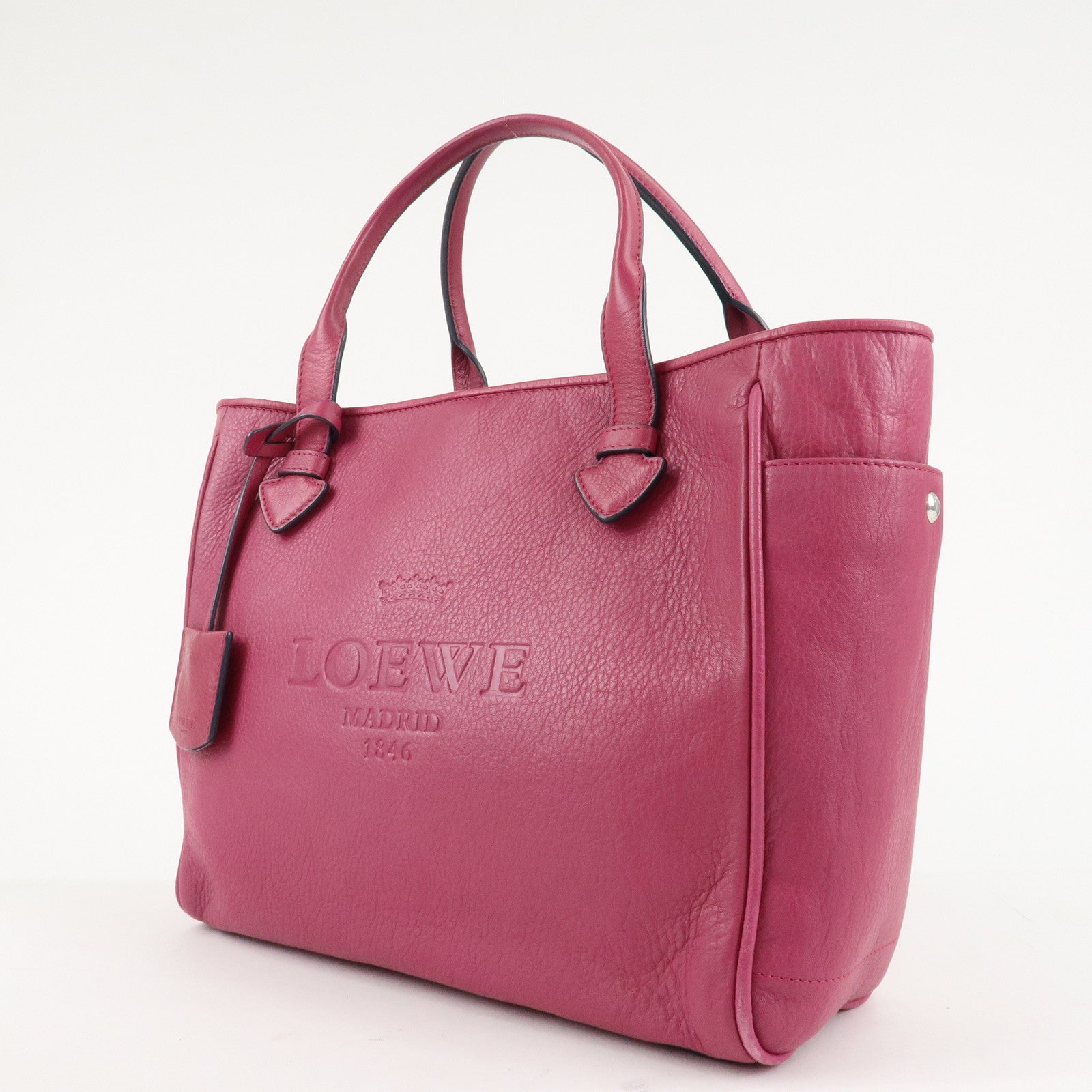 LOEWE Leather Tote Bag Hand Bag Shoulder Bag Medium Pink Used