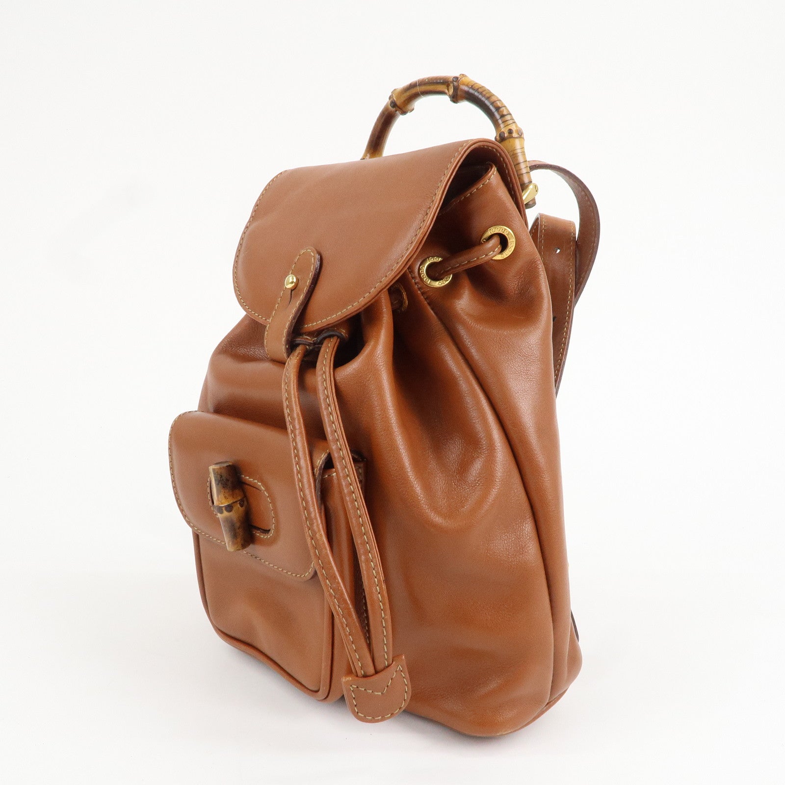 GUCCI Bamboo Leather Backpack Rucksack Brown 003.2058.0030