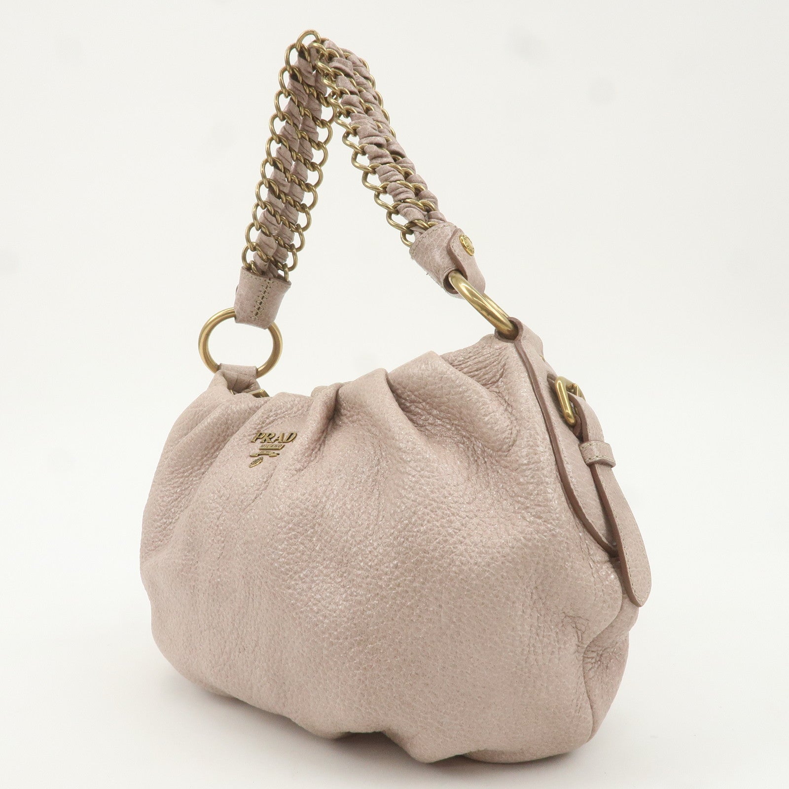 PRADA Leather Chain One-Shoulder Bag Pink Beige BR4243