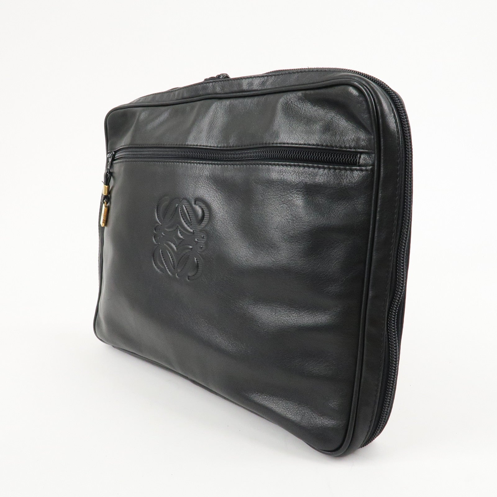 LOEWE Anagram Leather Clutch Bag Second Bag Black