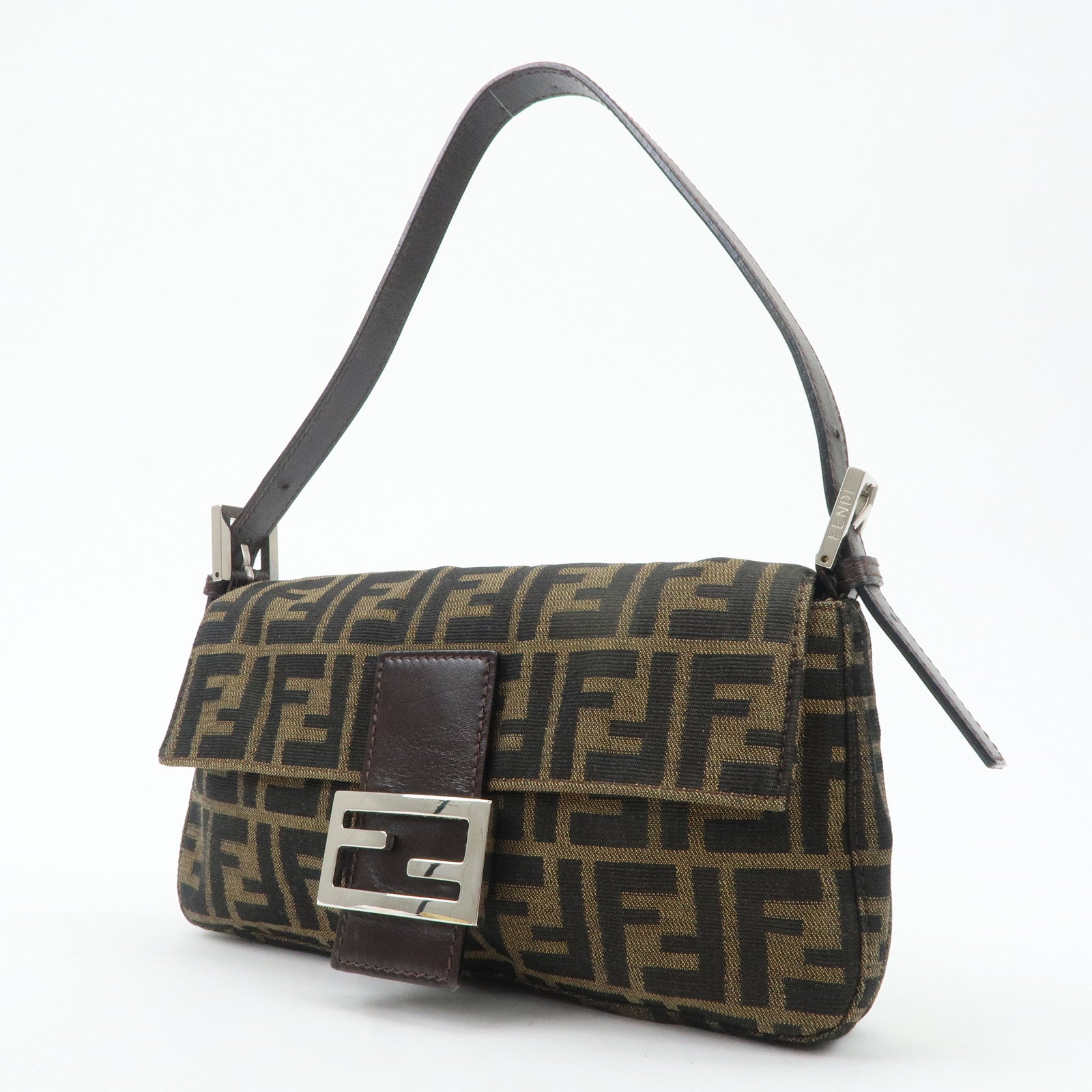 FENDI Mamma Baguette Zucca Canvas Leather Shoulder Bag 26424