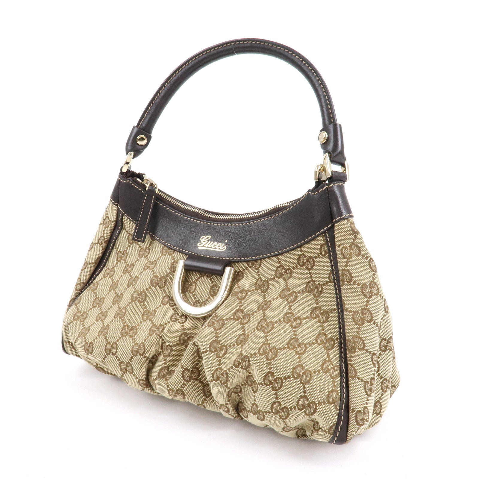 GUCCI Abbey GG Canvas Leather Shoulder Bag Beige Brown 190525