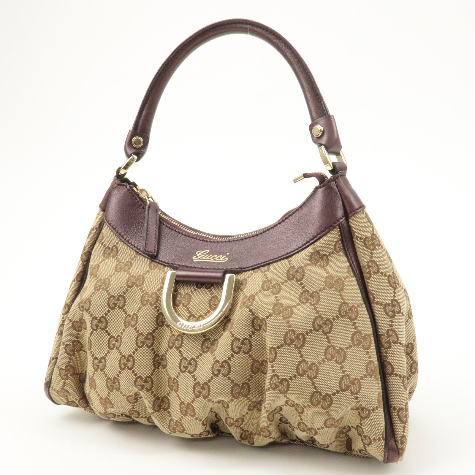 GUCCI Abbey GG Canvas Leather Shoulder Bag Beige Brown 190525