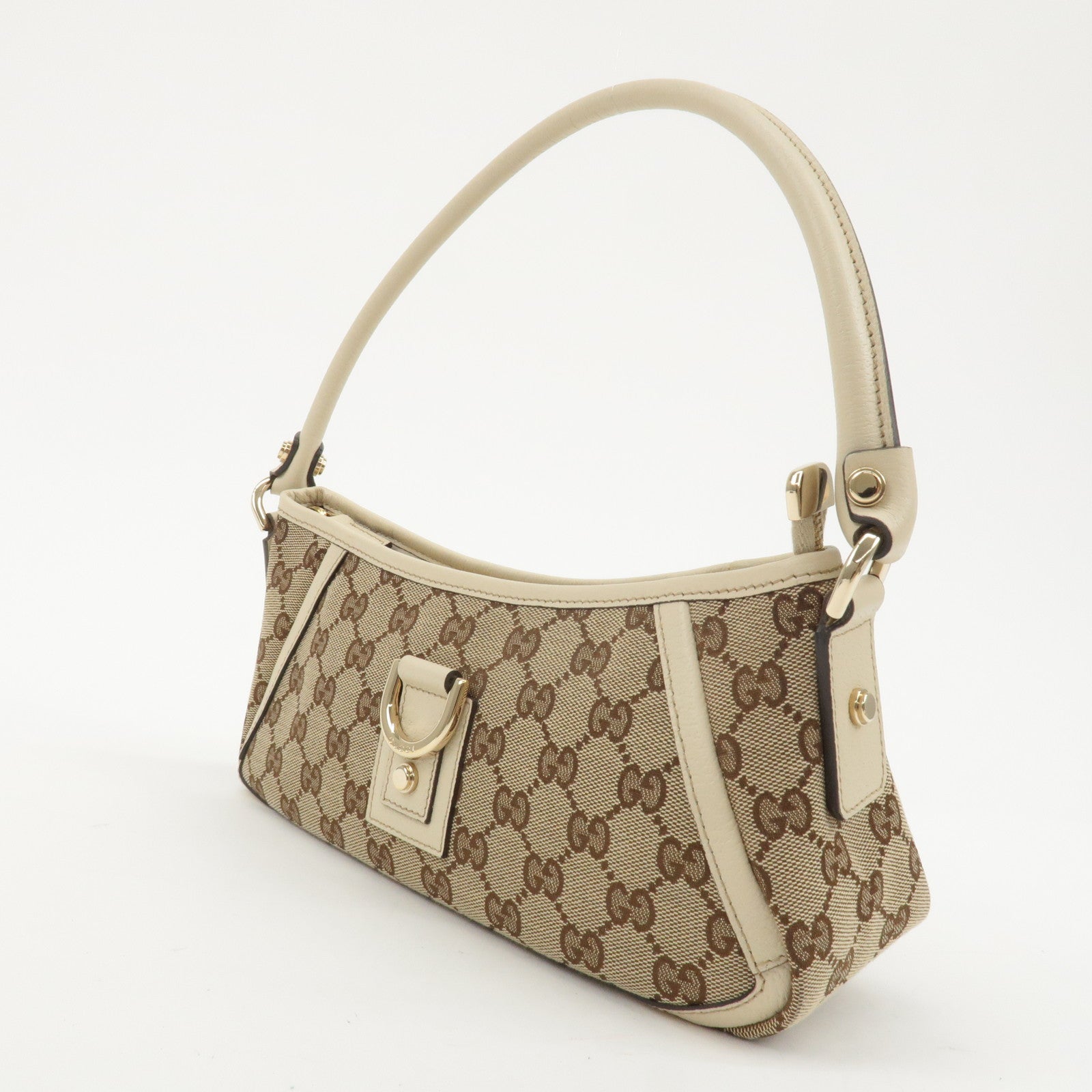 GUCCI Abbey GG Canvas Leather Shoulder Bag Beige Ivory 130939