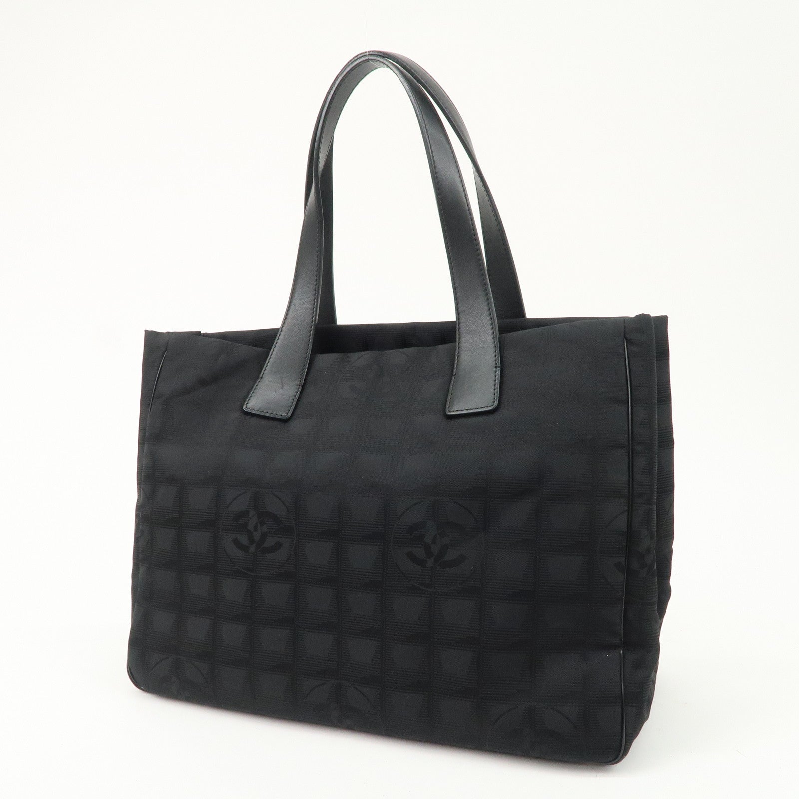 CHANEL New Travel Line Nylon Jacquard Leather Tote Bag A15991 Used