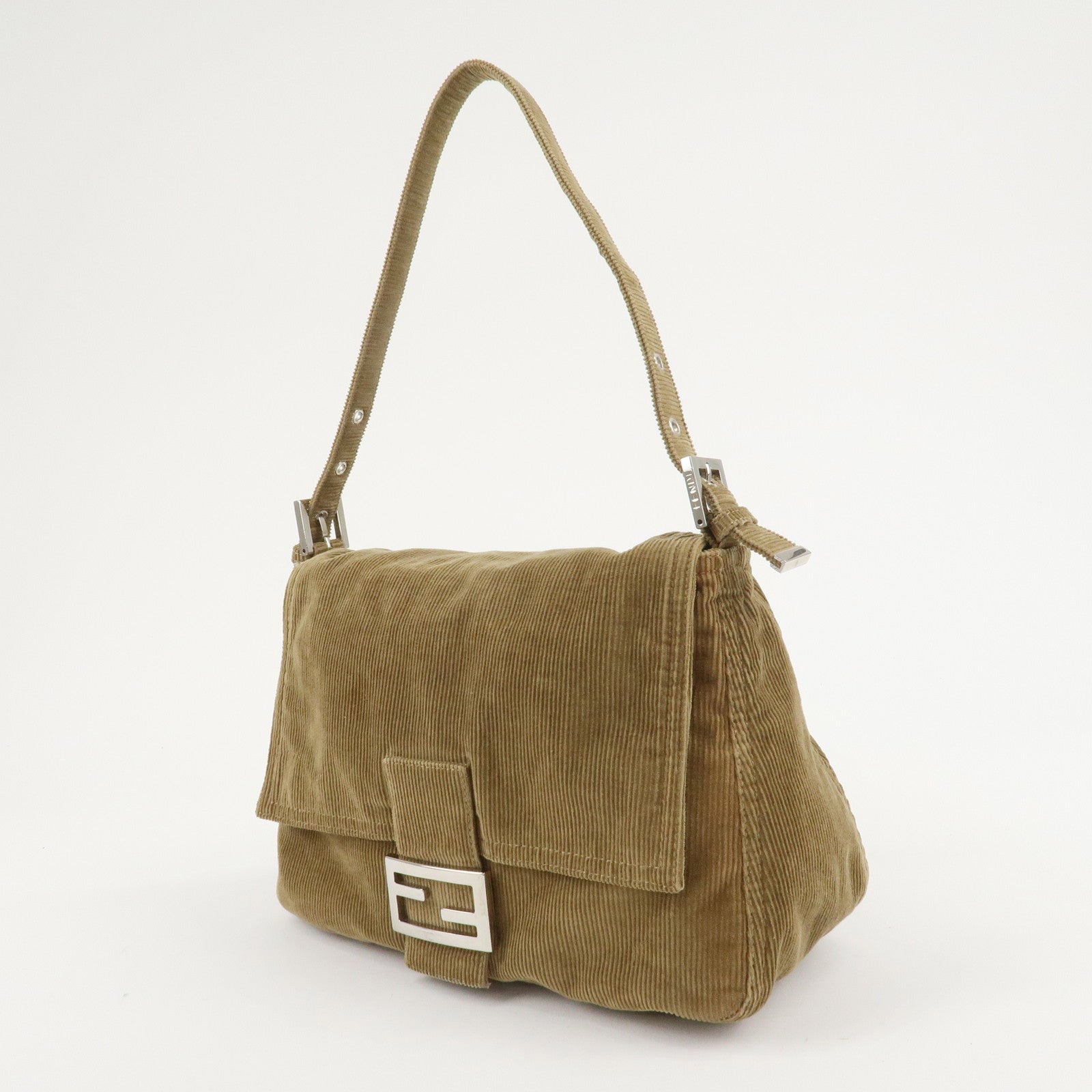 FENDI Mamma Baguette Corduroy  Shoulder Bag Khaki 26325