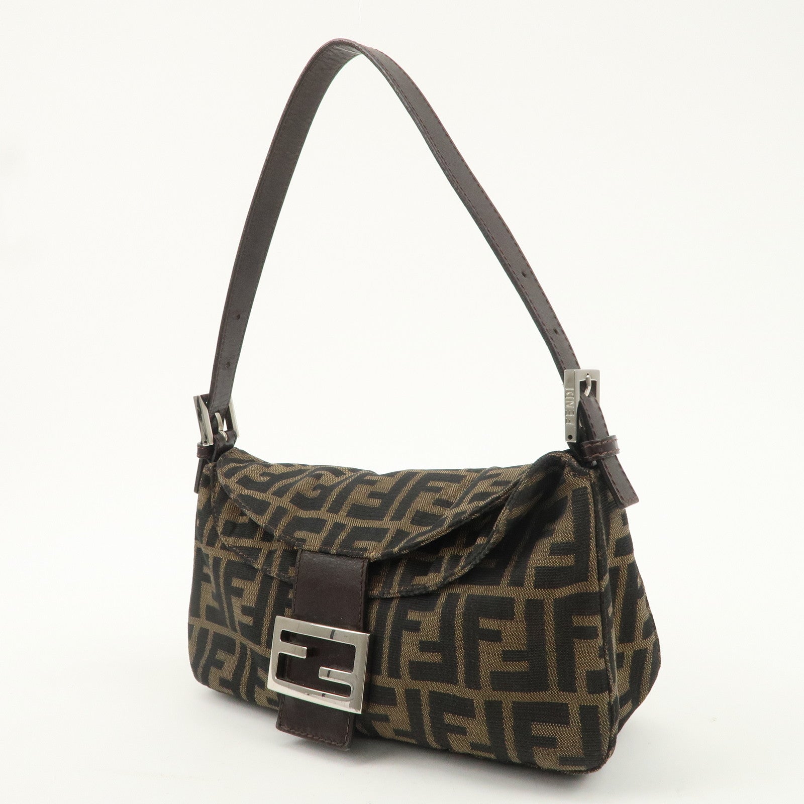 FENDI Zucca Canvas Leather Semi-Shoulder Bag Brown Black 26725