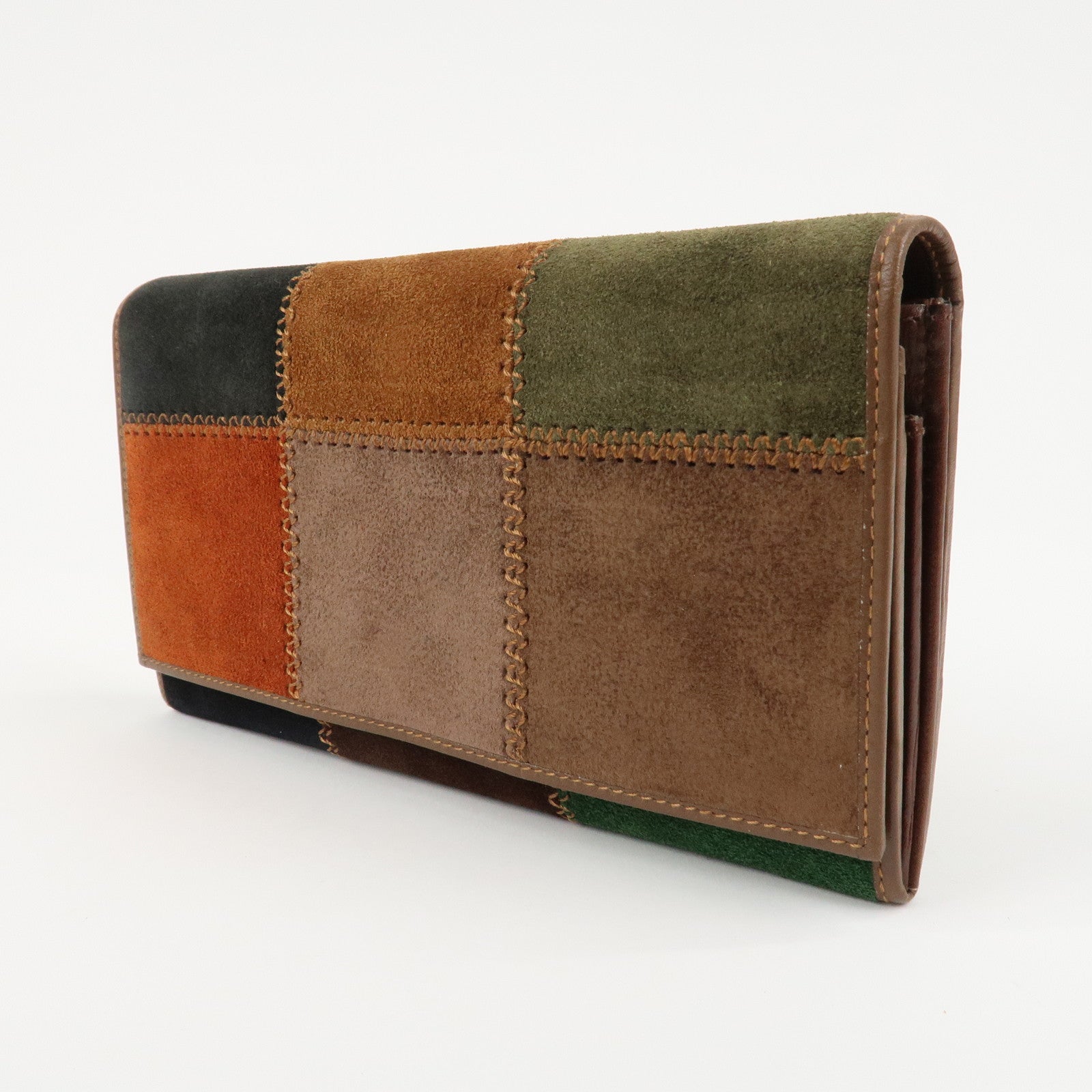 CELINE Suede Leather Patchwork Bifold Wallet Multi Color Used