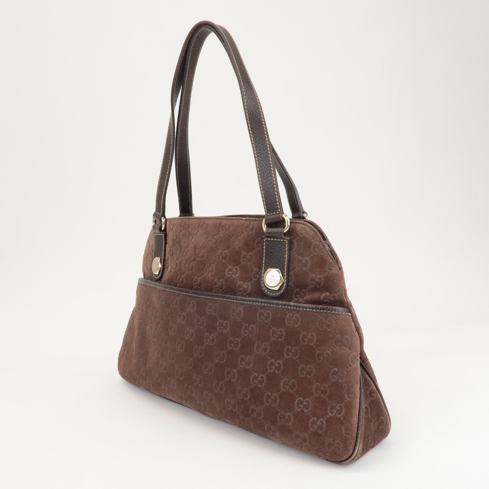 GUCCI GG Suede Tote Bag Hand Bag Brown 163288