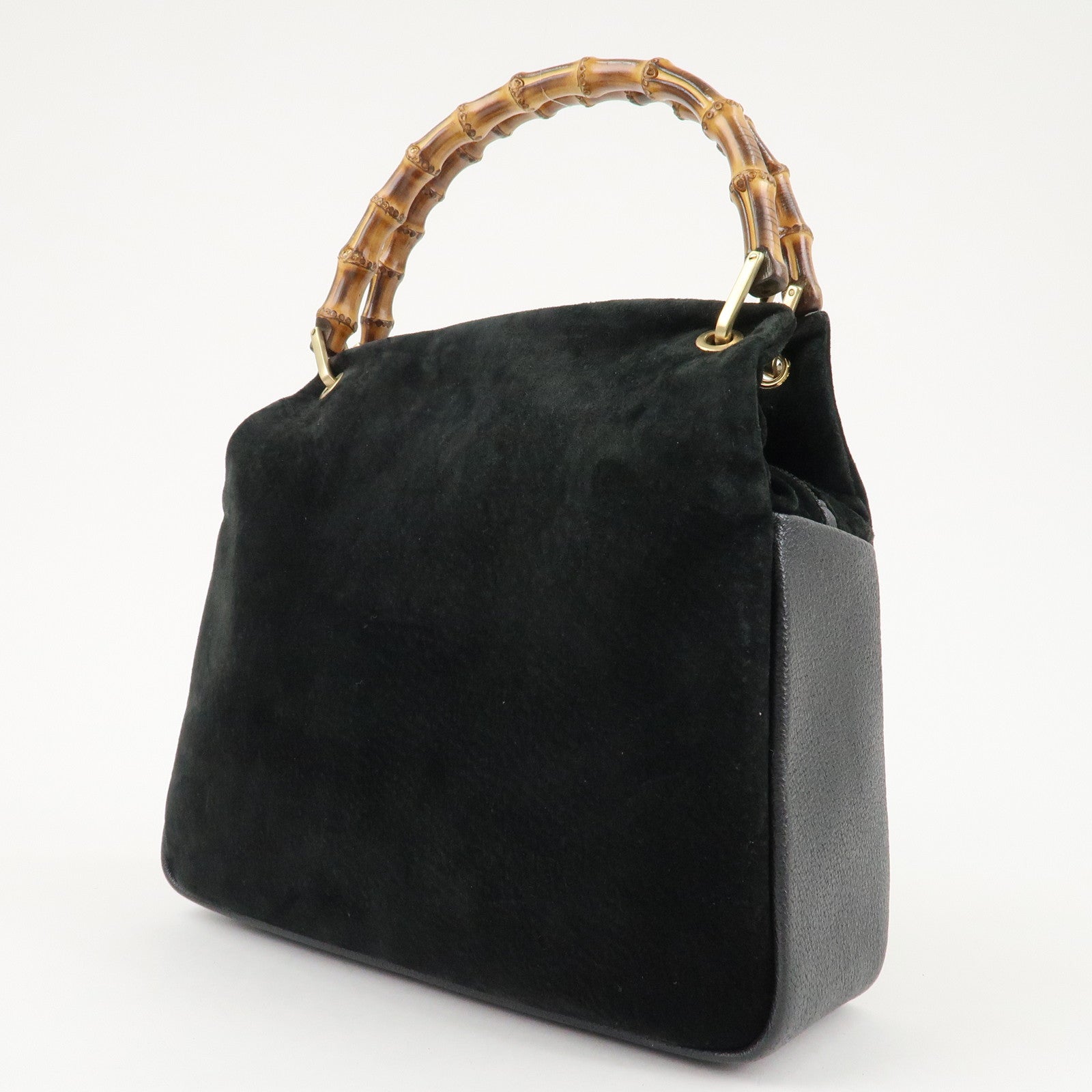 GUCCI Bamboo Suede Leather Tote Bag Black 000・3444・0580