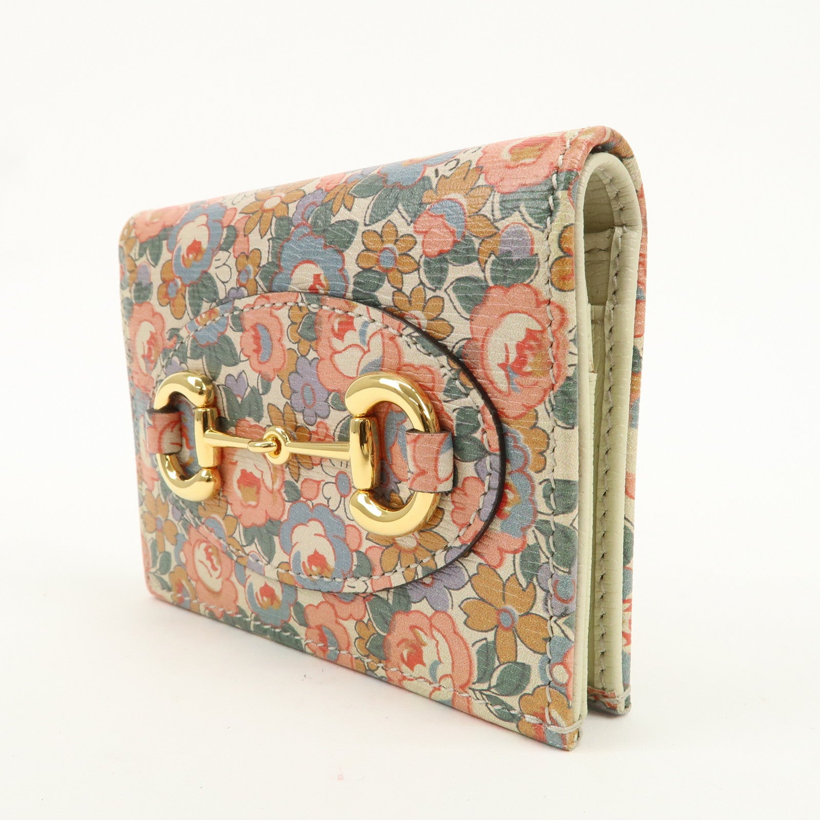 GUCCI Horsebit Leather Liberty B-ifold Wallet Flower Pint 621887