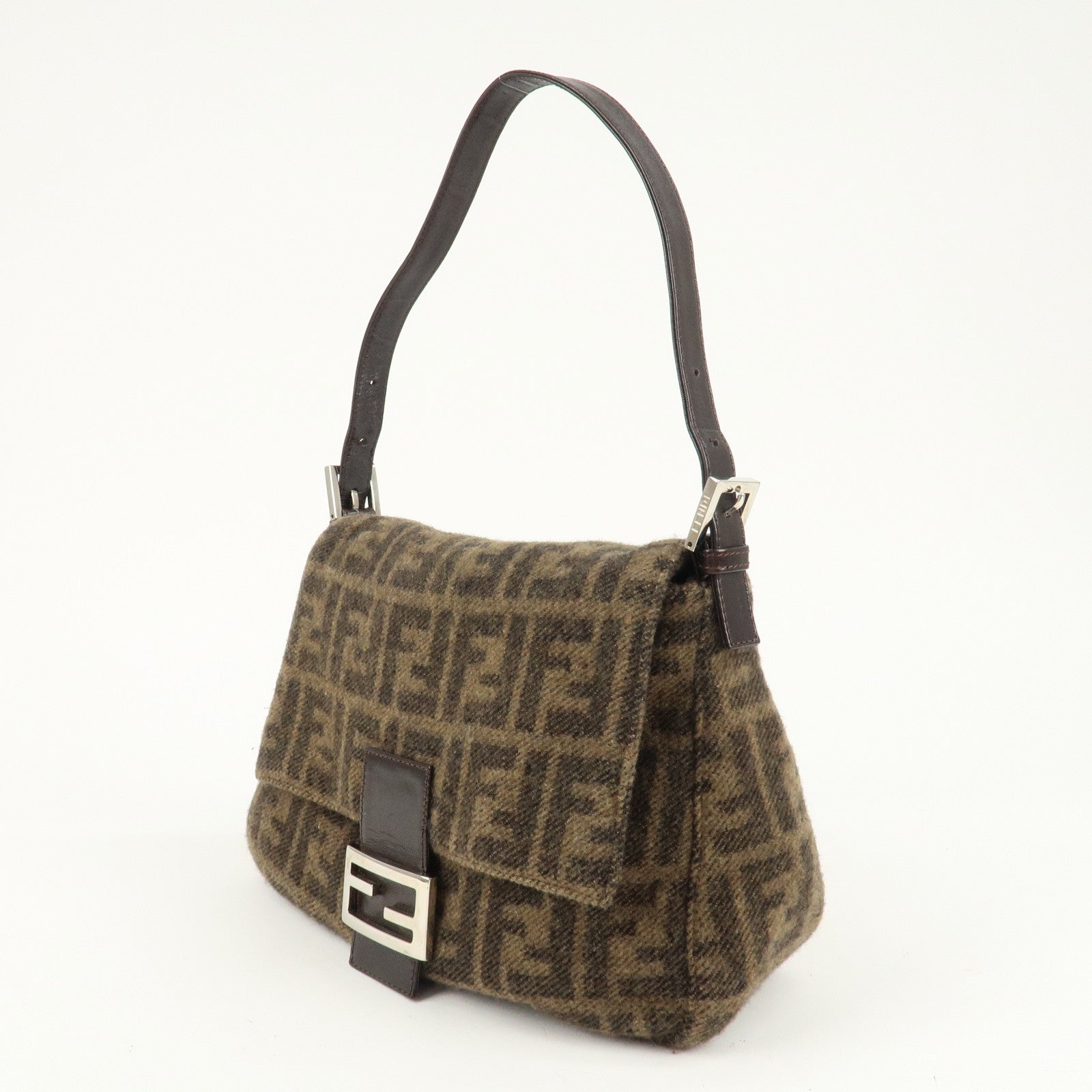 FENDI Mamma Baguette Zucca Wool Leather Shoulder Bag 26325