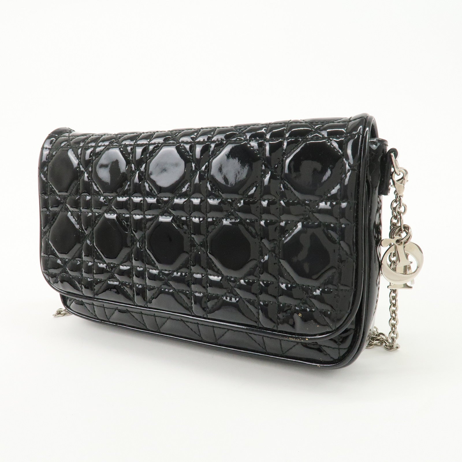 Christian Dior Cannage Patent Leather Chain Shoulder Bag Black Used