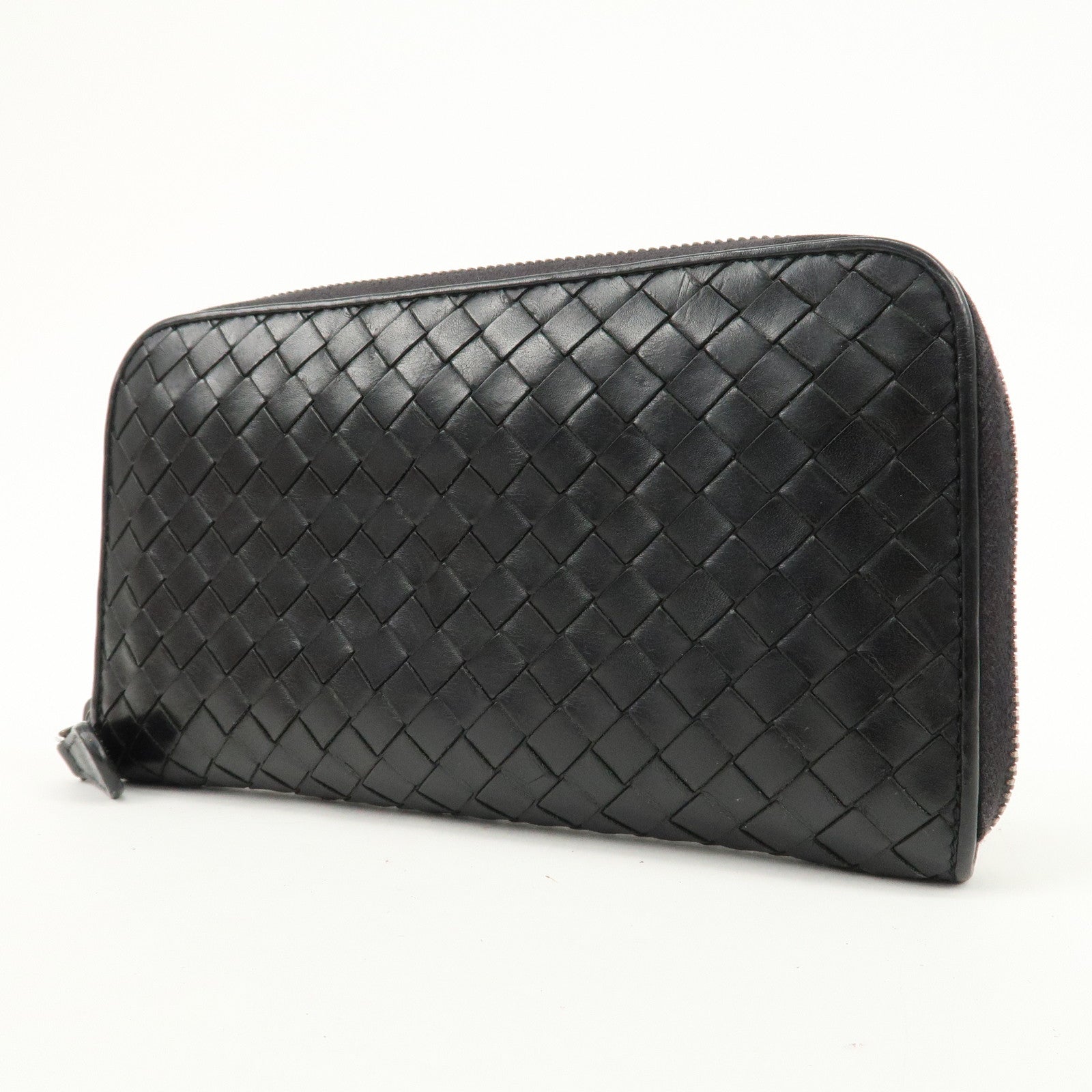 BOTTEGA VENETA Intrecciato Leather Zip Round Long Wallet Black