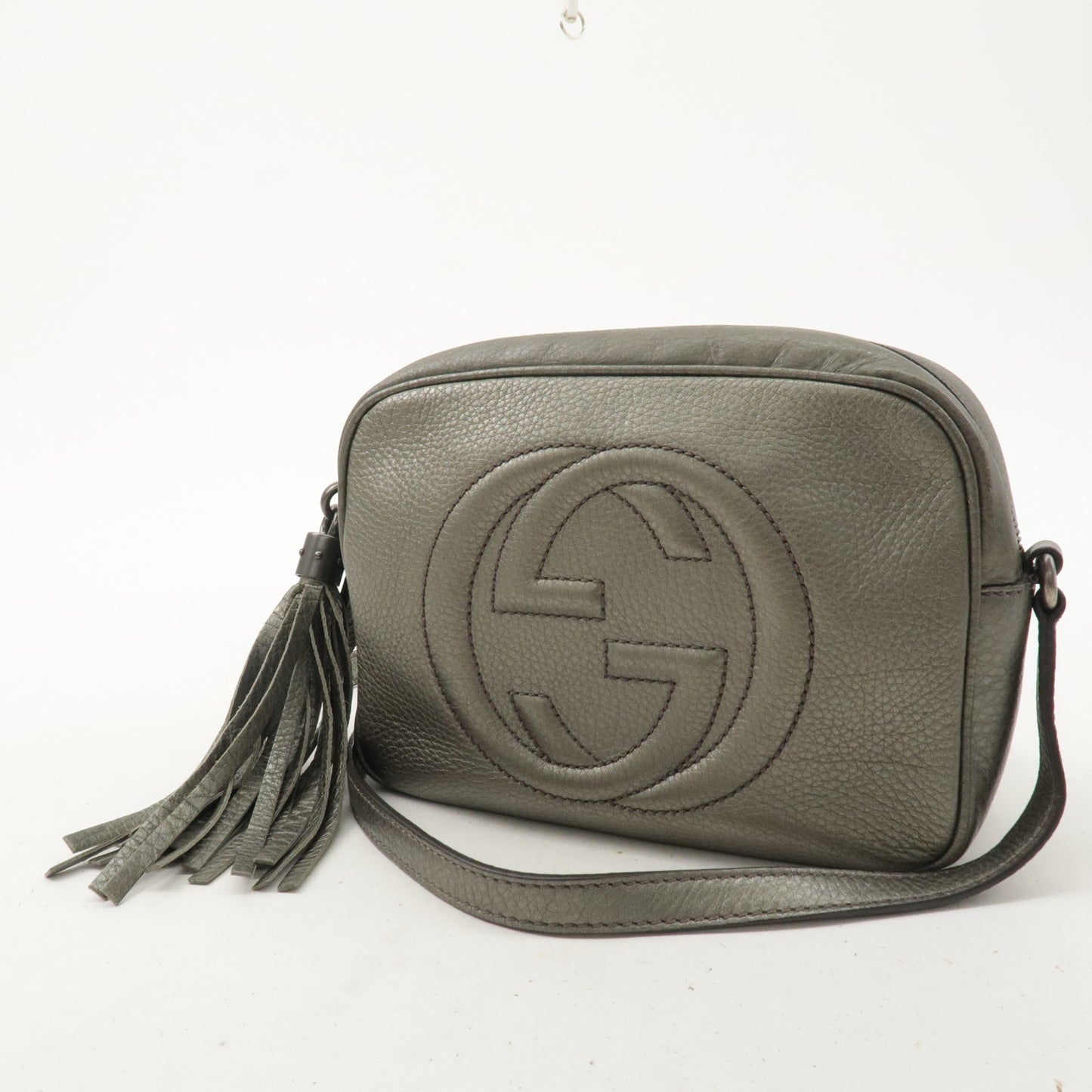 GUCCI SOHO Leather Small Disco Shoulder Bag Silver 308364