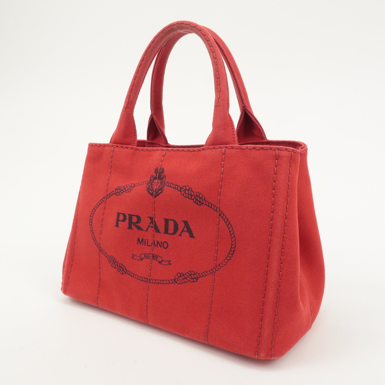 PRADA Logo Canapa Canvas 2 Way Shoulder Bag Hand Bag Red 1BG439