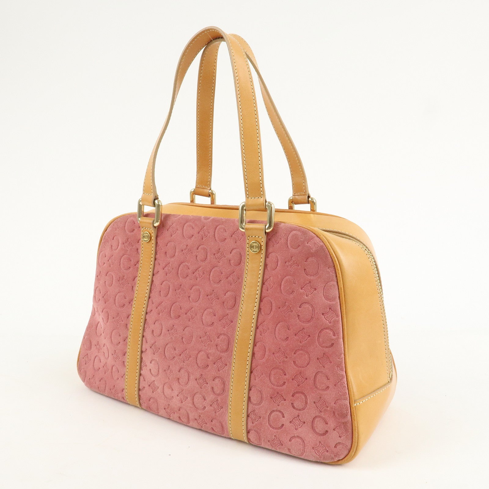 CELINE C Macadam Suede Leather Mini Boston Bag Hand Bag Pink Used