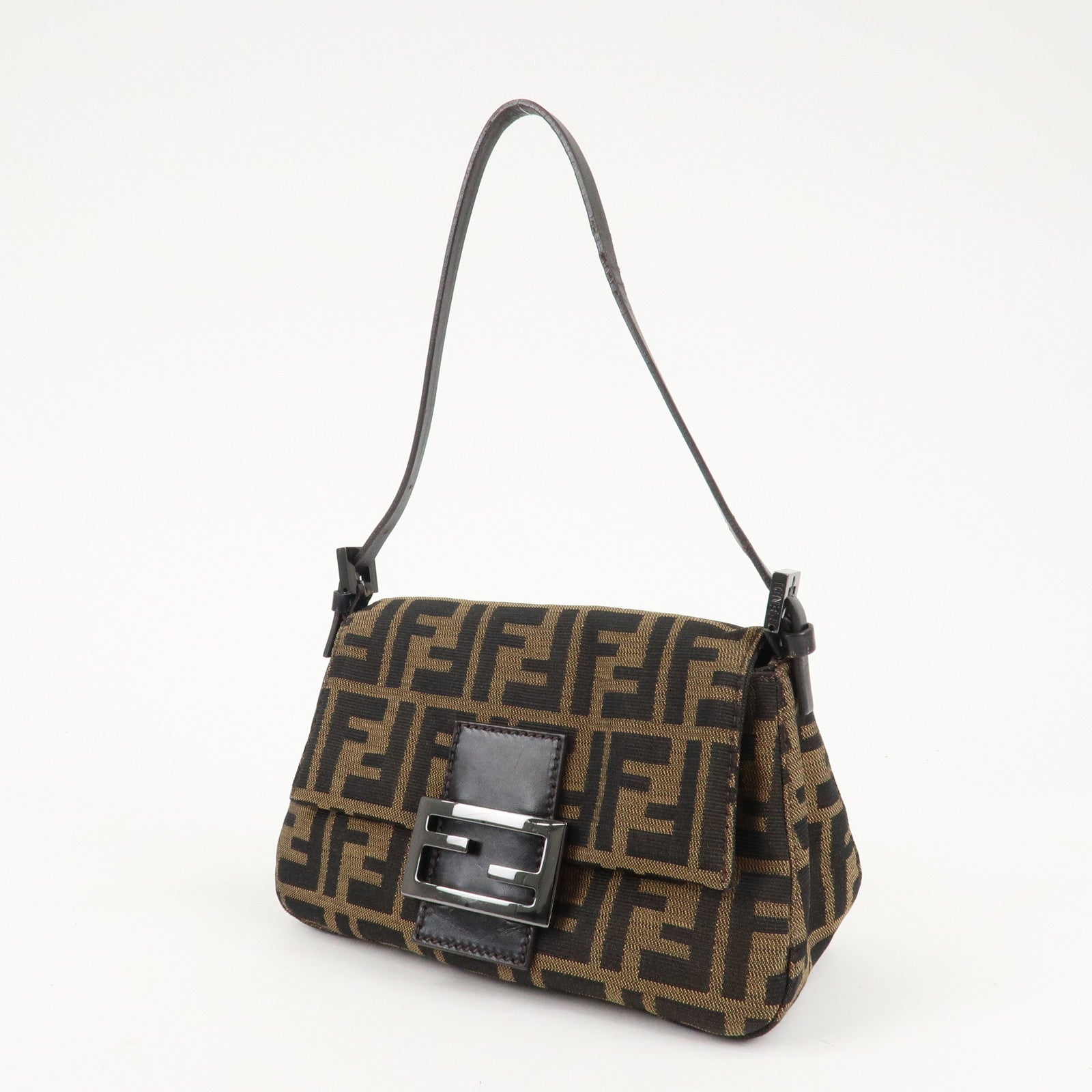 FENDI Mini Mamma Baguette Zucca Shoulder Bag Black Brown 8BR180 Used