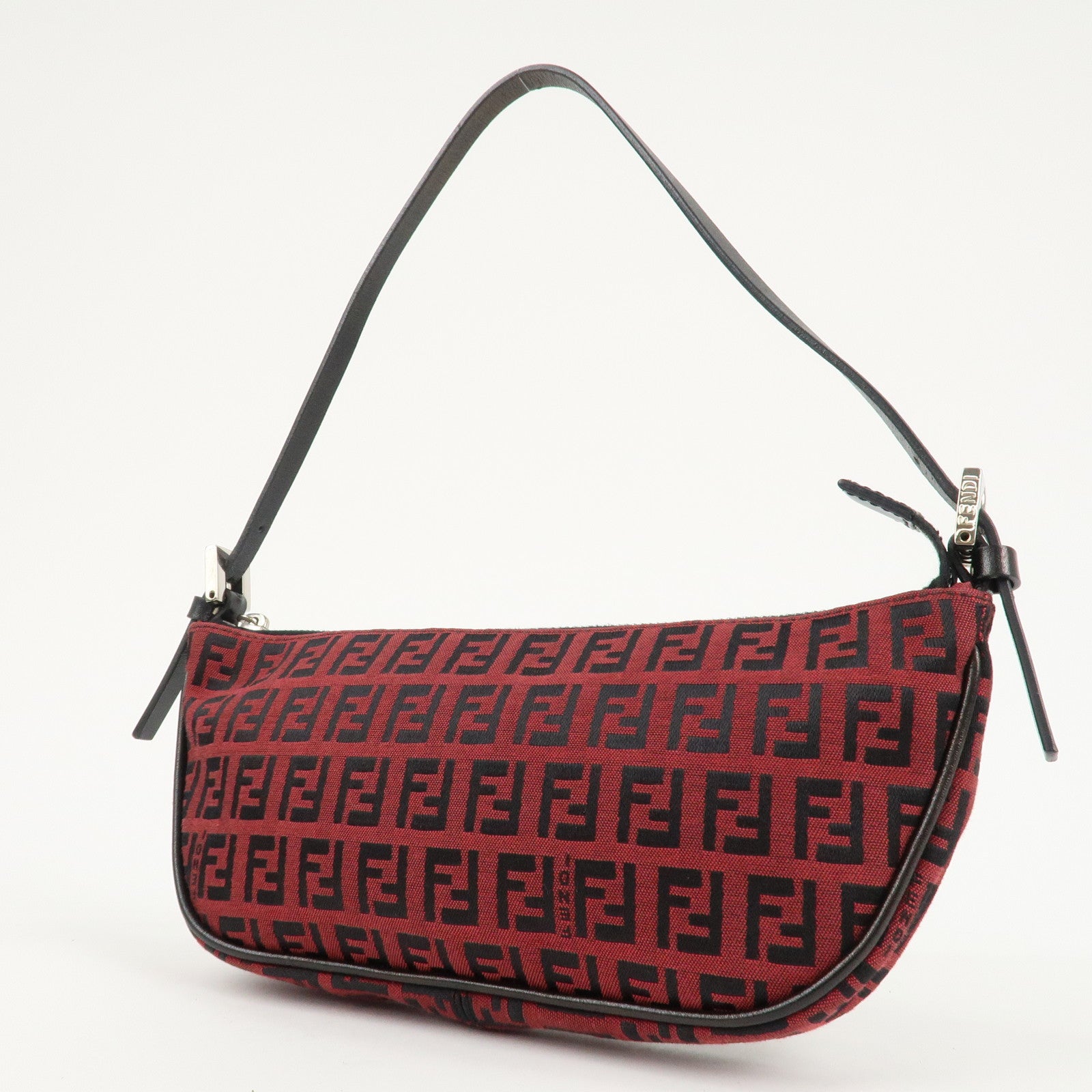 FENDI Zucchino Canvas Leather Accessory Pouch Hand Bag Black Red