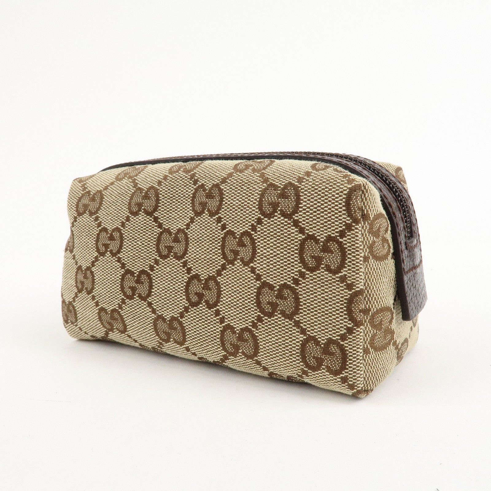 GUCCI GG Canvas Leather Pouch Cosmetic Pouch Beige Brown 29596 Used