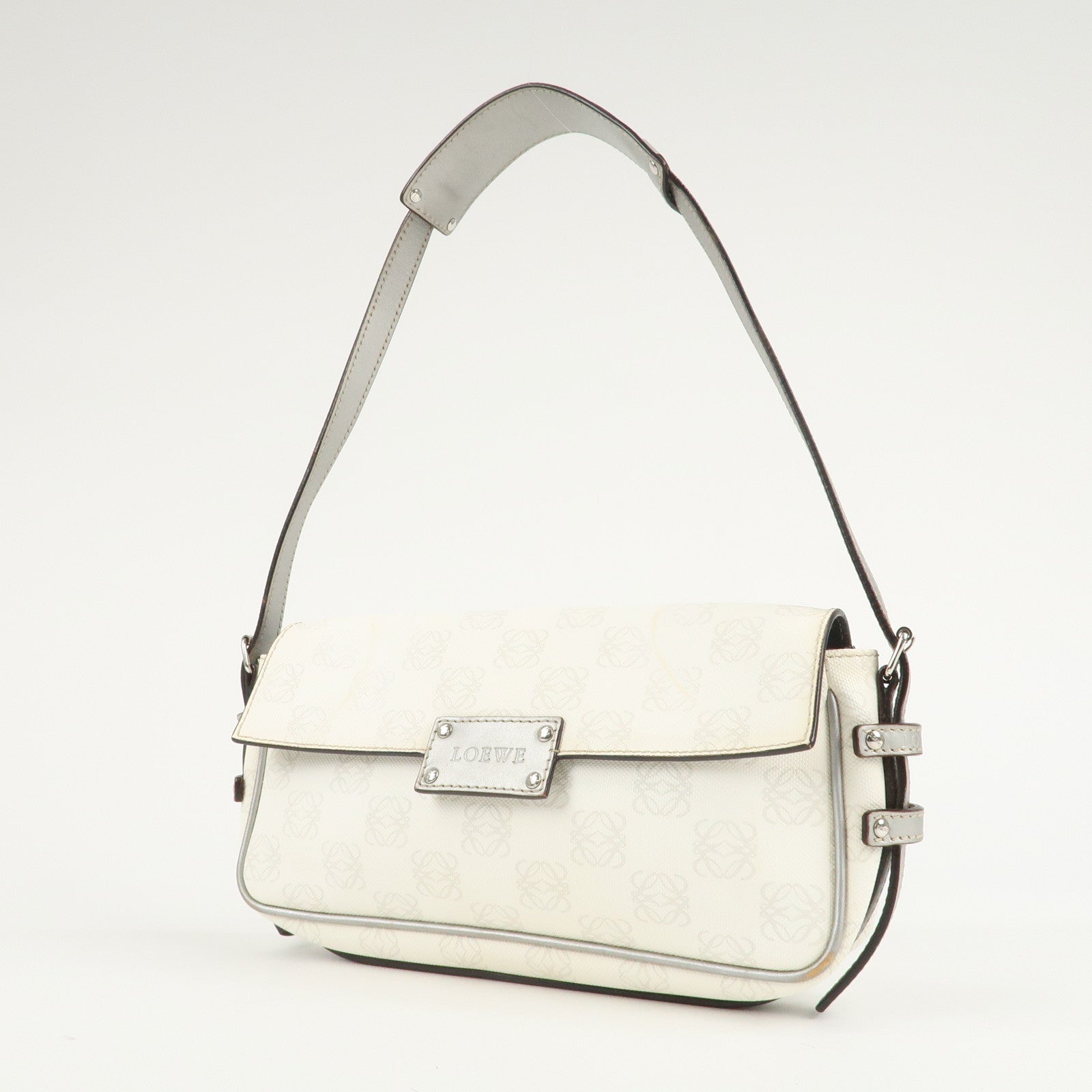 LOEWE Anagram Canvas Leather One-Shoulder Bag Ivory 290711