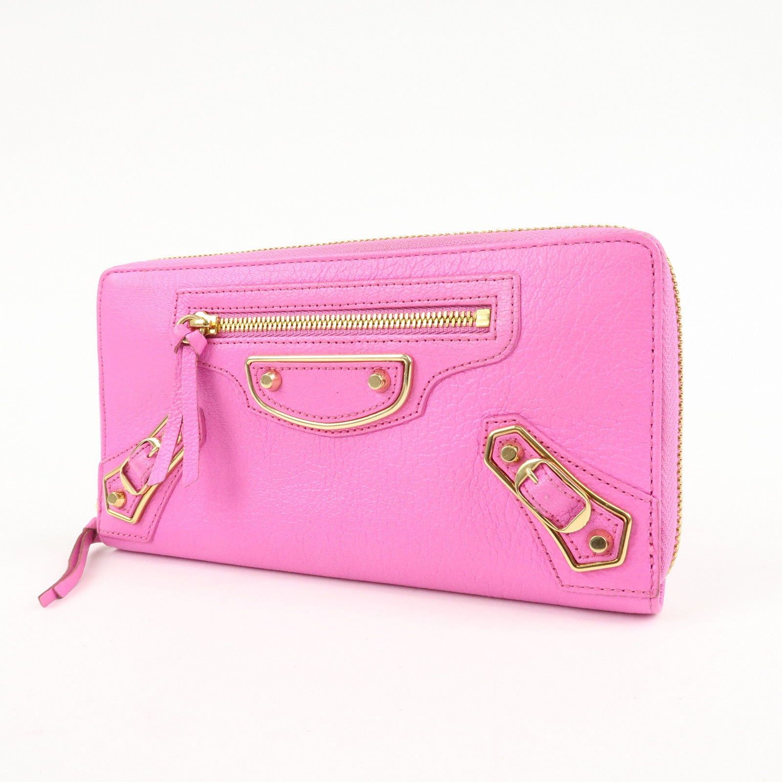 BALENCIAGA Leather Classic Continental Zip Wallet Pink 390187