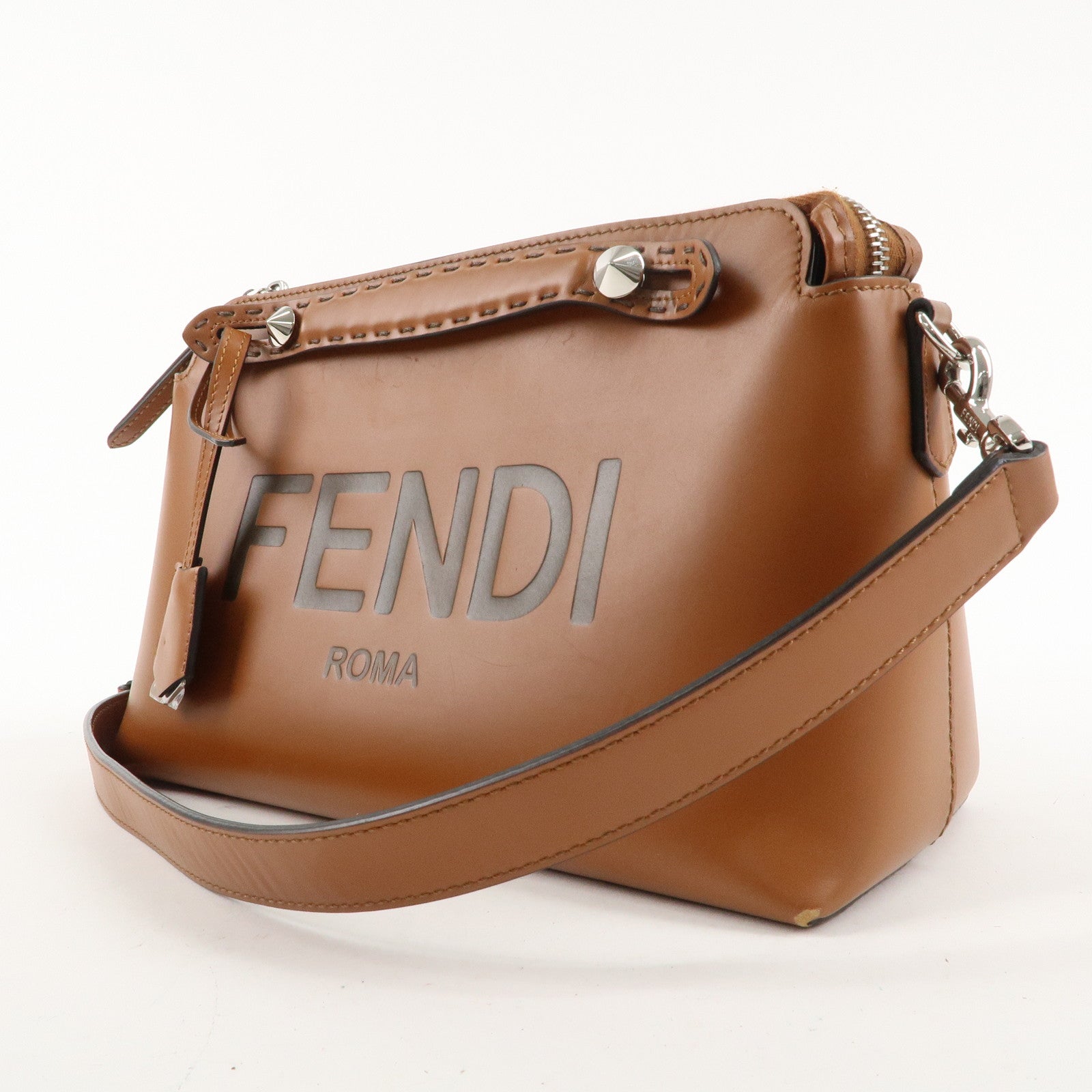 FENDI By The Way Medium Leather 2Way Bag Hand Bag Brown 8BL146