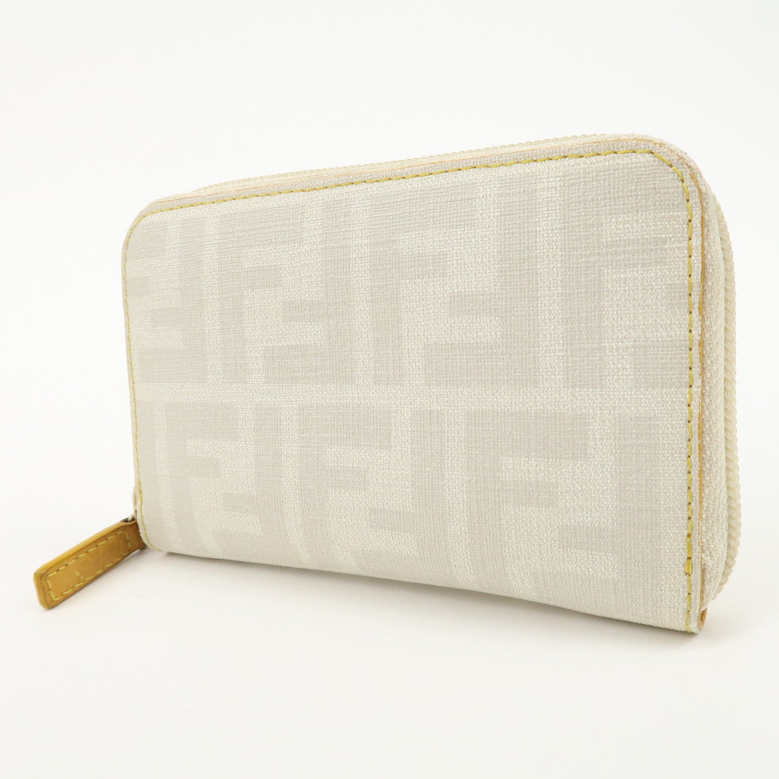 FENDI Zucca PVC Round Zipper Compact Wallet Ivory 8M0201