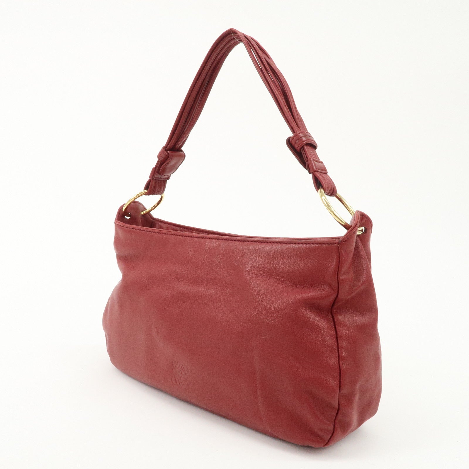 LOEWE Anagram Leather Shoulder Bag Hand Bag Gold Red Used