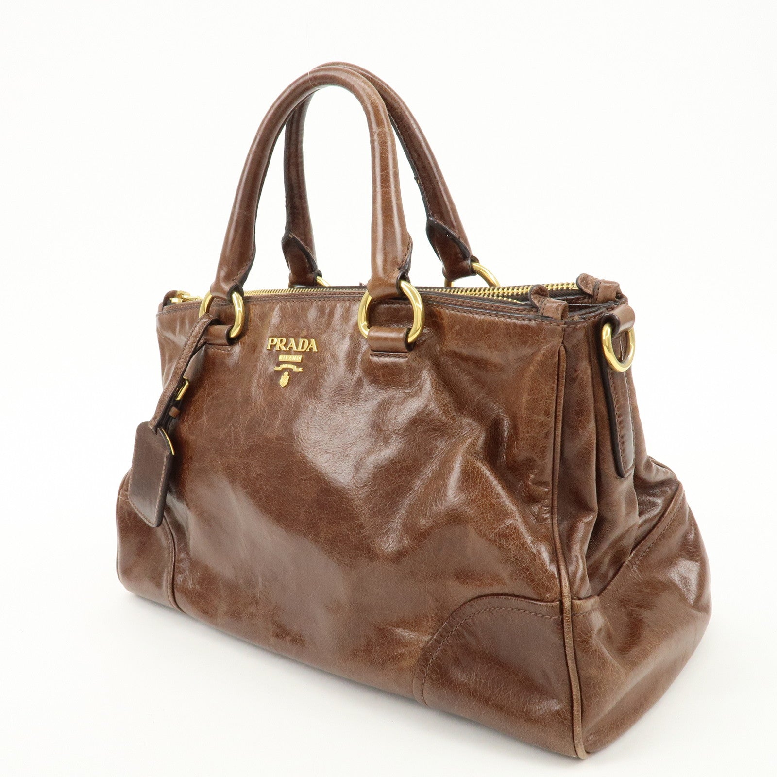 PRADA Leather 2Way Shoulder Bag Hand Bag Brown