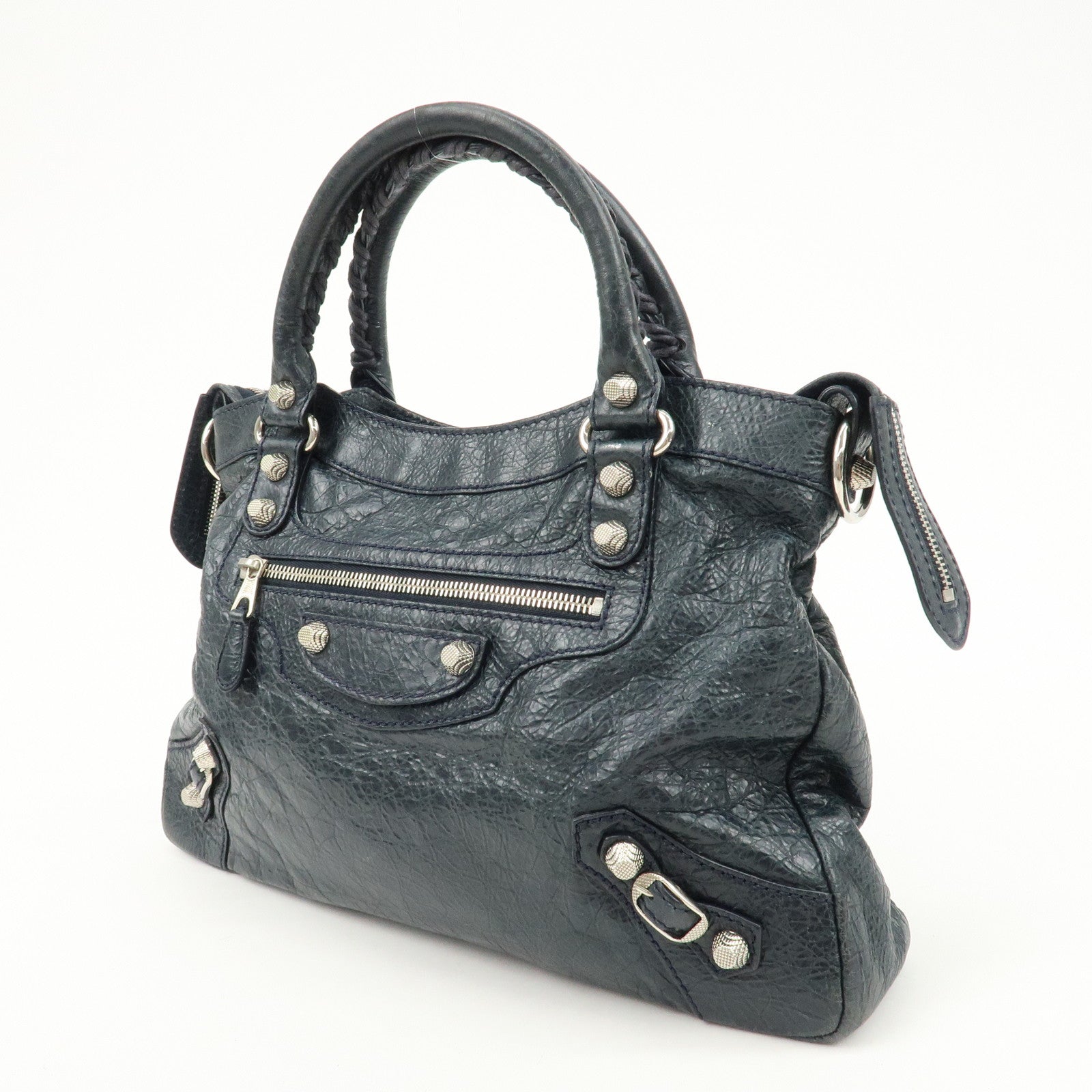 BALENCIAGA The Giant Town Leather 2Way Hand Bag Navy 285434