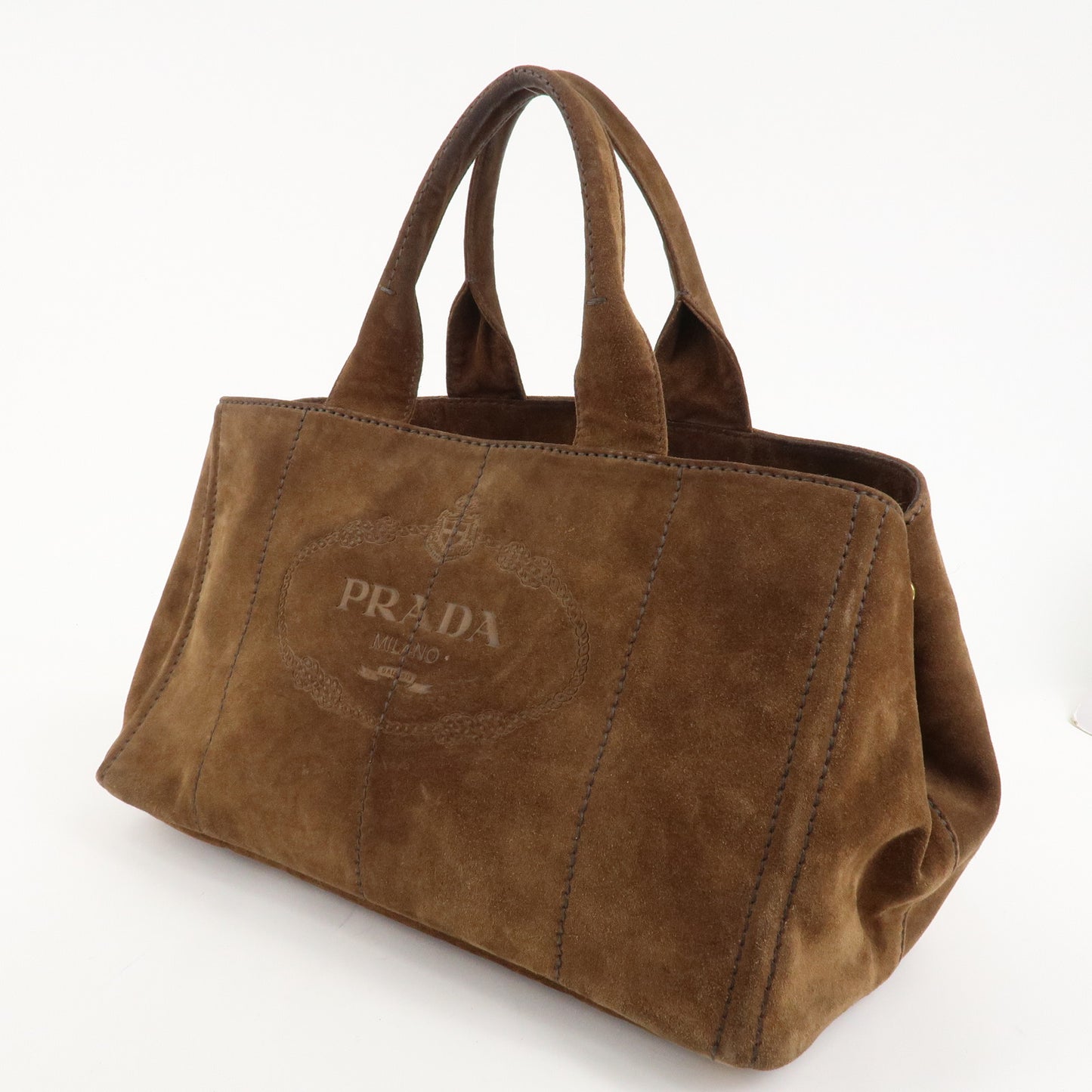 PRADA Suede Canapa Large Canvas Tote Hand Bag Brown BN1872