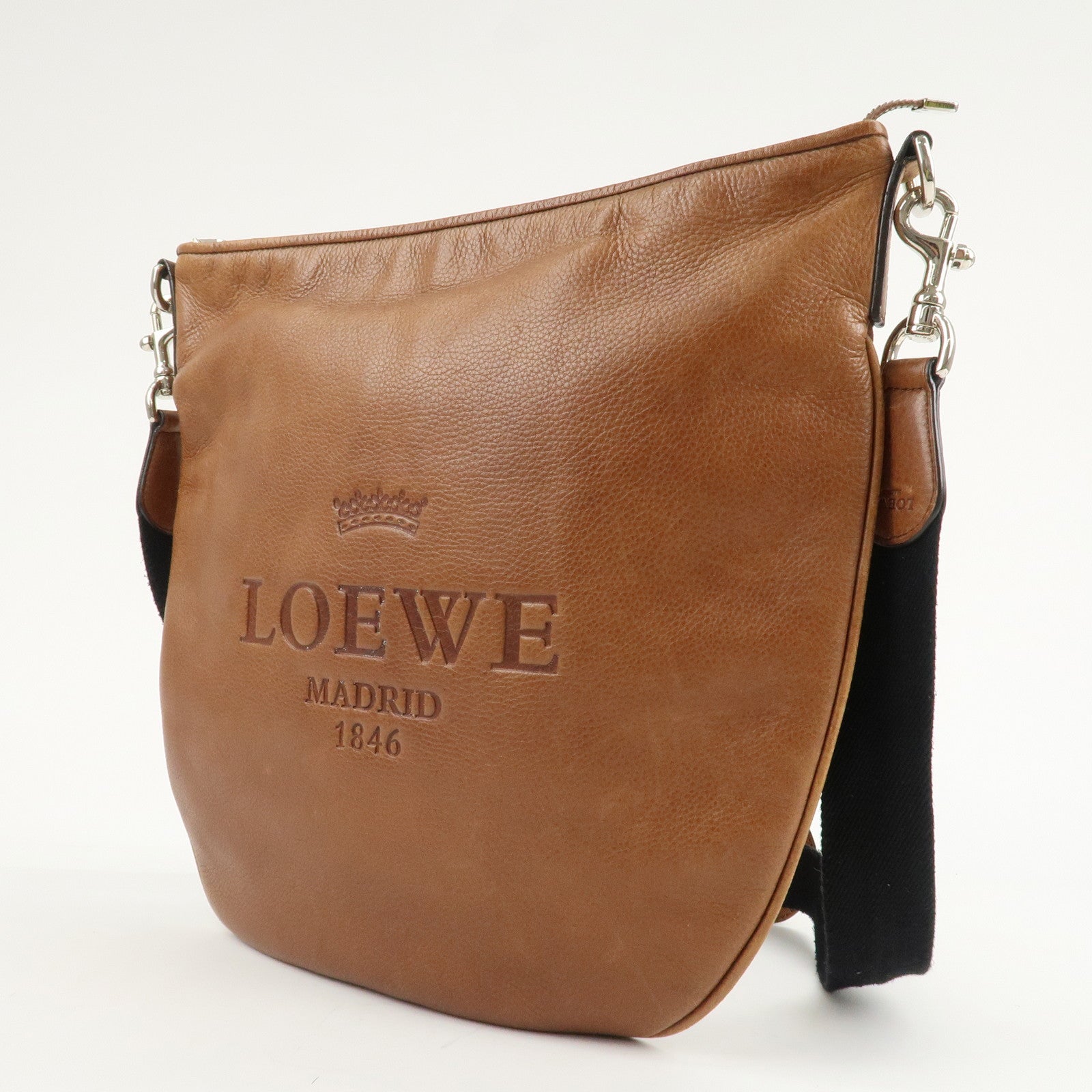 LOEWE Leather Shoulder Bag Cross Body Bag Brown Black Silver HDW Used