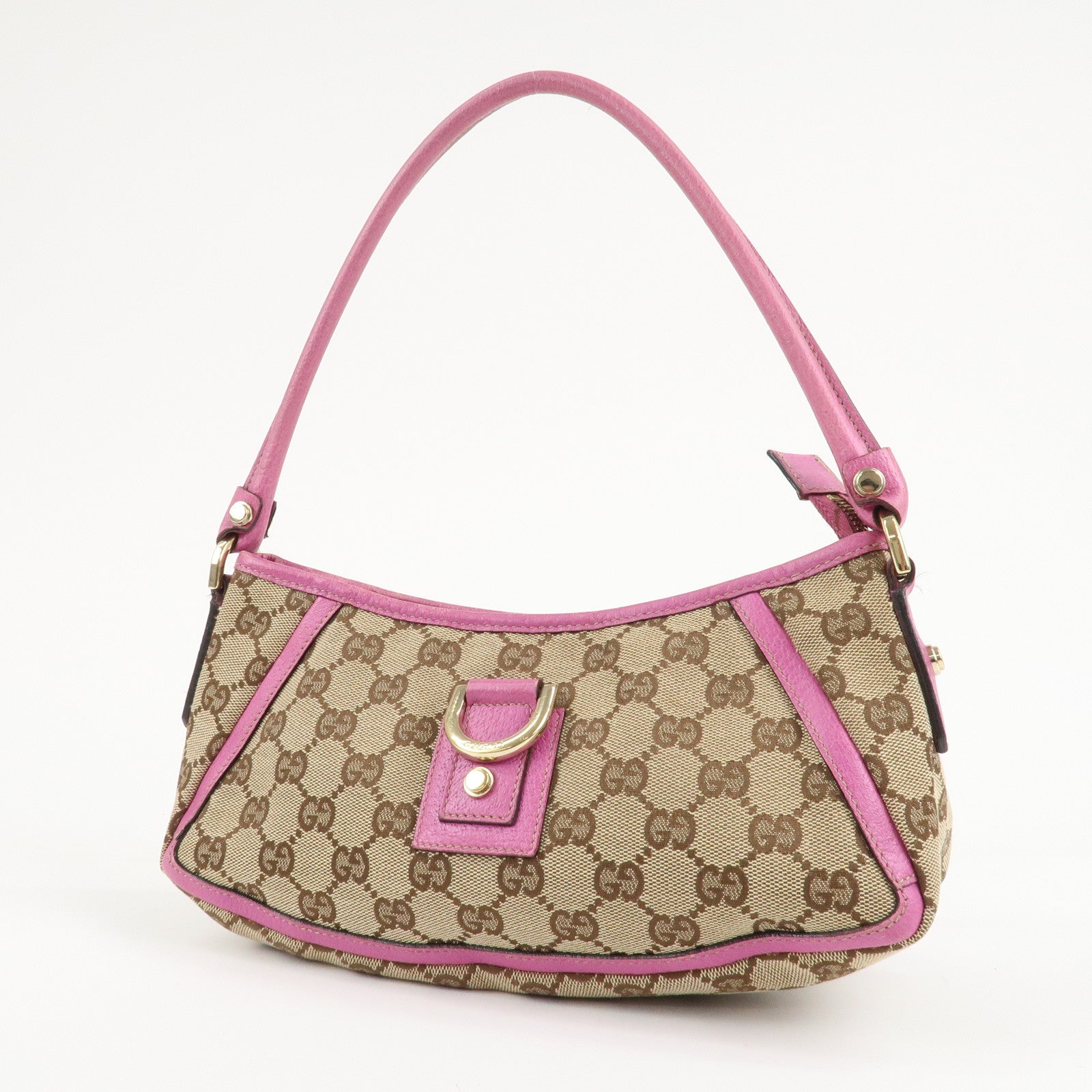 GUCCI Abbey GG Canvas Leather Shoulder Bag Pink Beige 130939