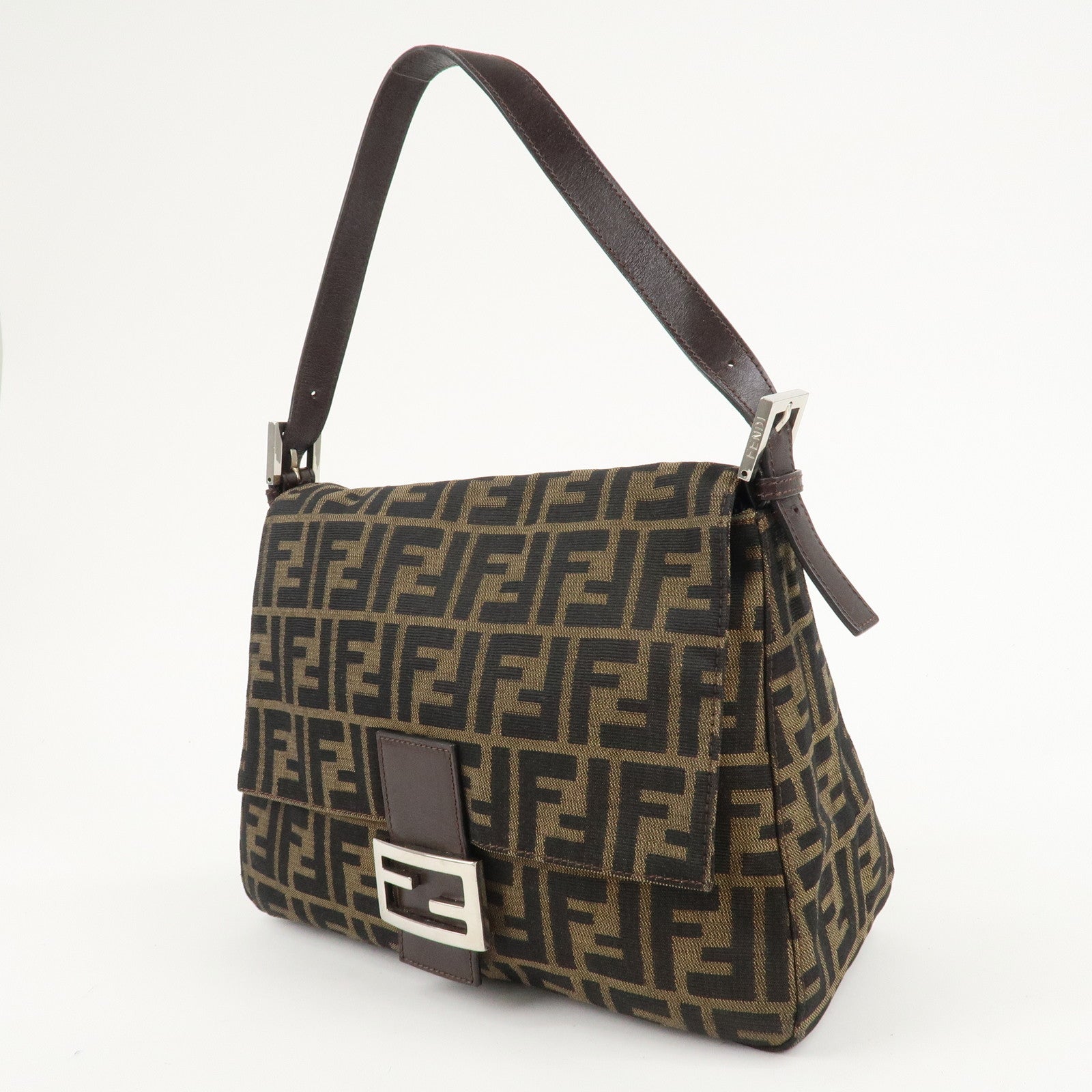 FENDI Mamma Baguette Zucca Canvas Leather Shoulder Bag 26325