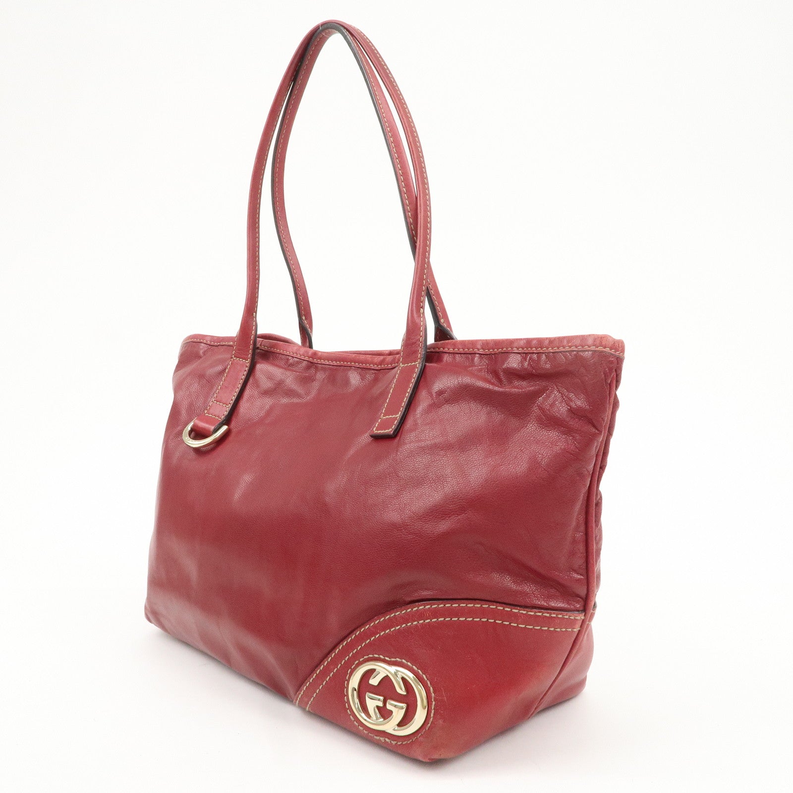 GUCCI Abbey New Brit Interlocking GG Leather Tote Bag Red 169946