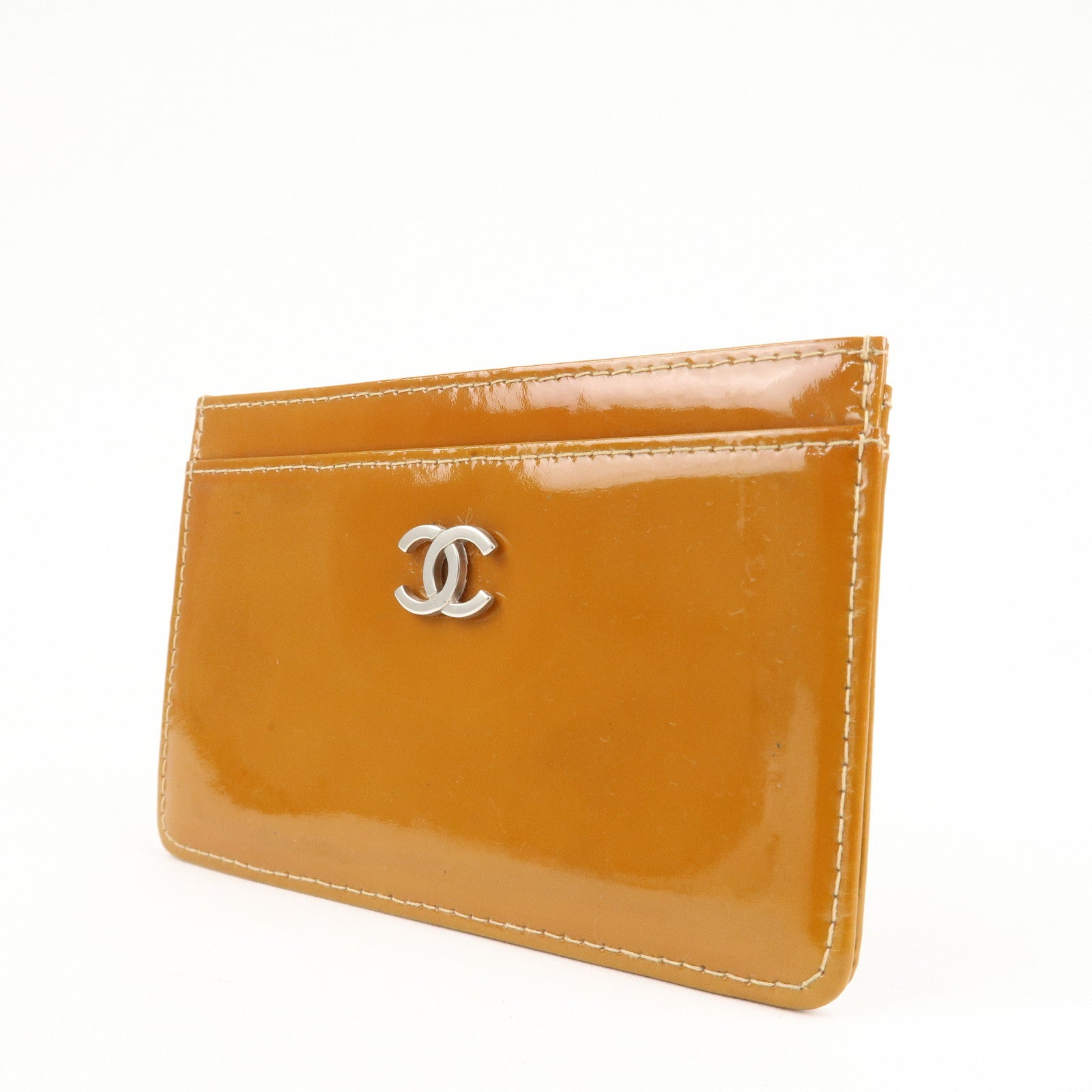 CHANEL Patent Leather Card Case Card Holder Mustard A11837 Used