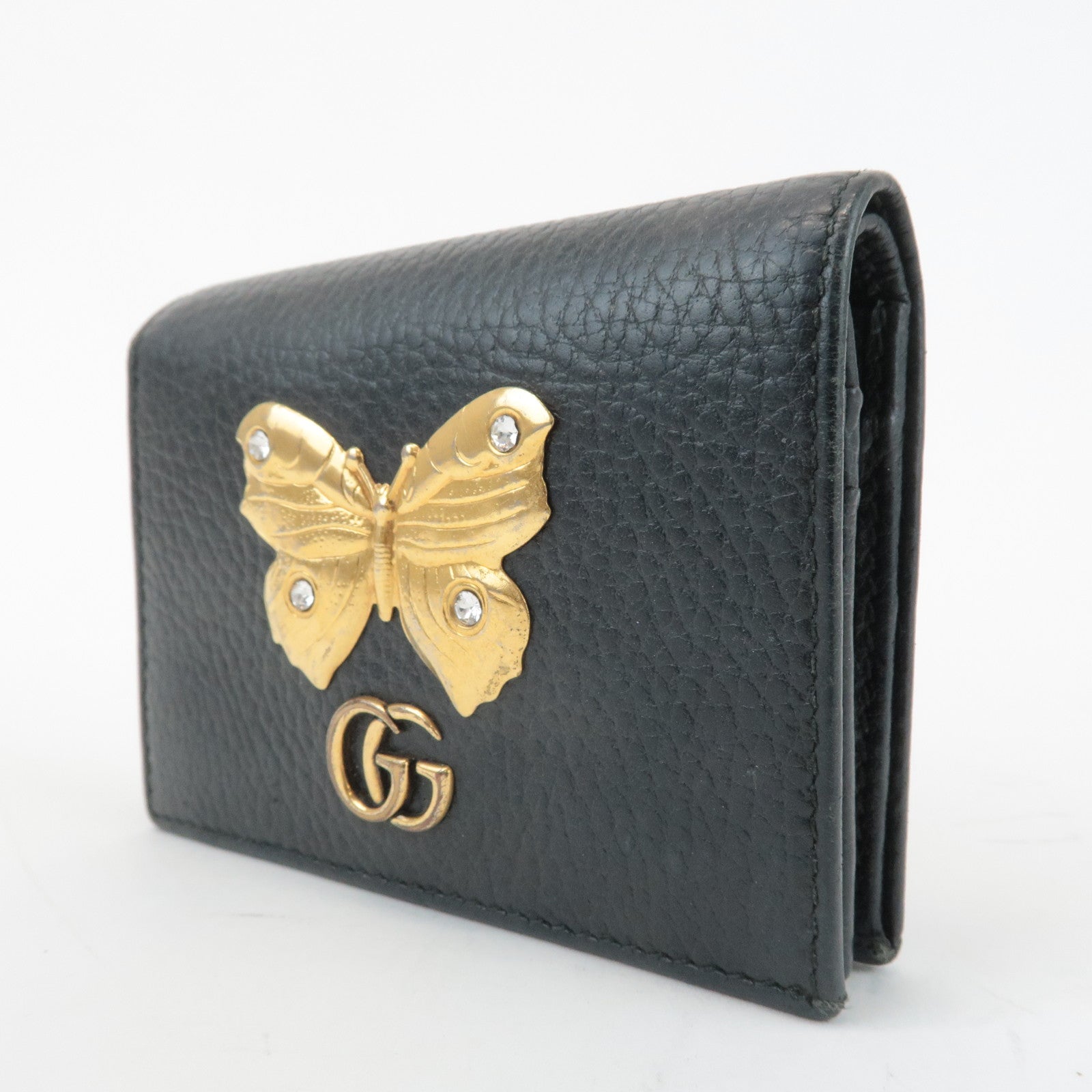 GUCCI GG Marmont Leather Butterfly Bi-fold Compact Wallet Black