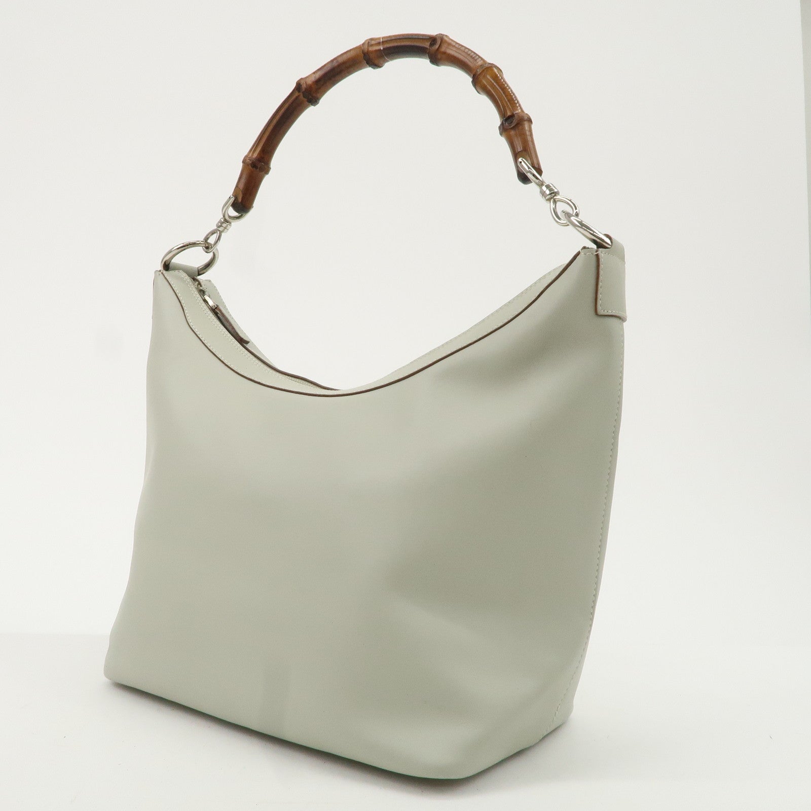 GUCCI Bamboo Leather Shoulder Bag Light Gray 000.8531