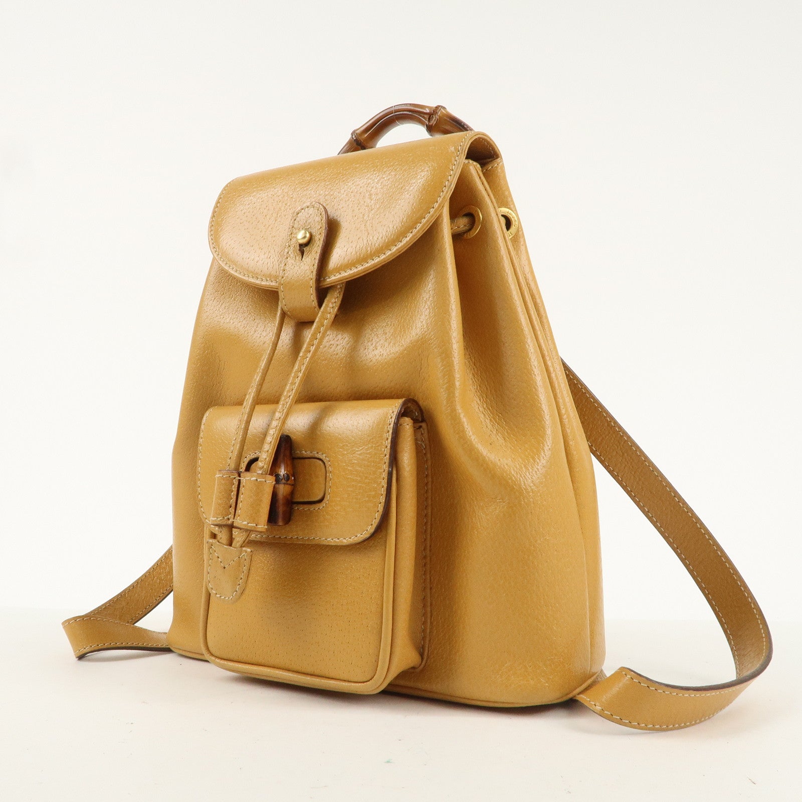 GUCCI Bamboo Leather Mini Backpack Ruck Sack Beige 003.1705