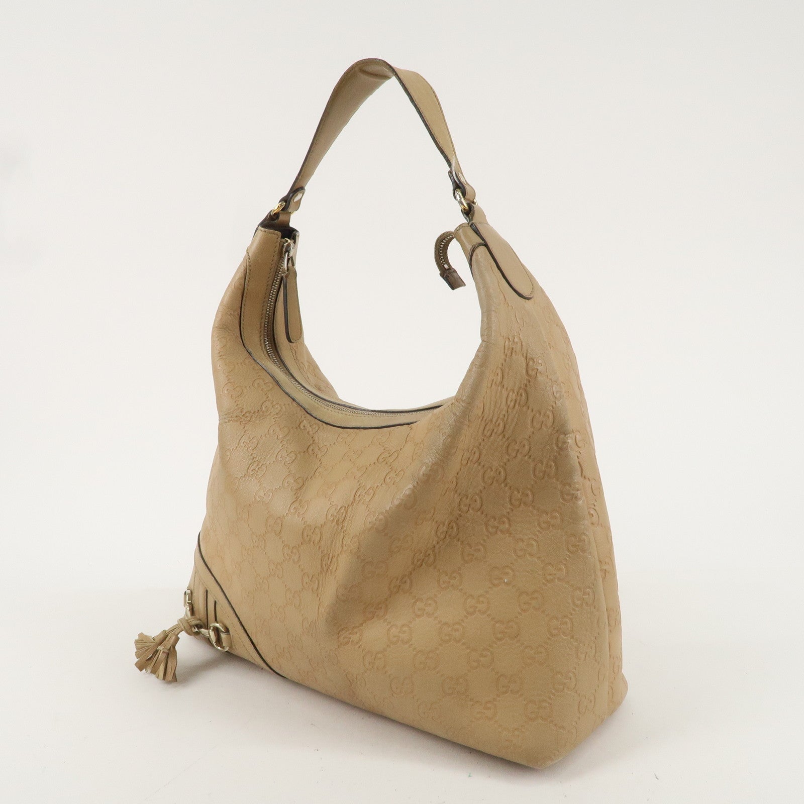 GUCCI Guccissima Horsebit Leather One-Shoulder Bag Beige 232968