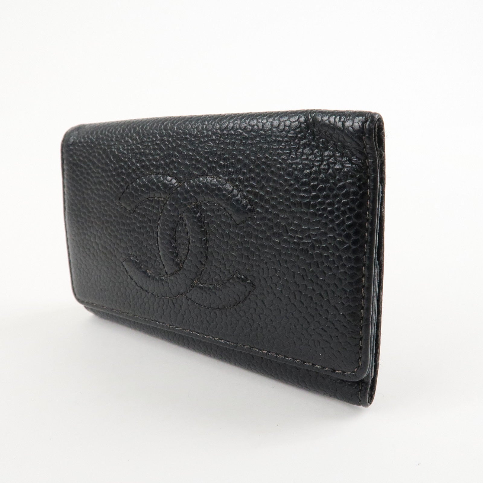 CHANEL Set of 2 Caviar Skin Coco Mark 6 Key Case A01439 A13502