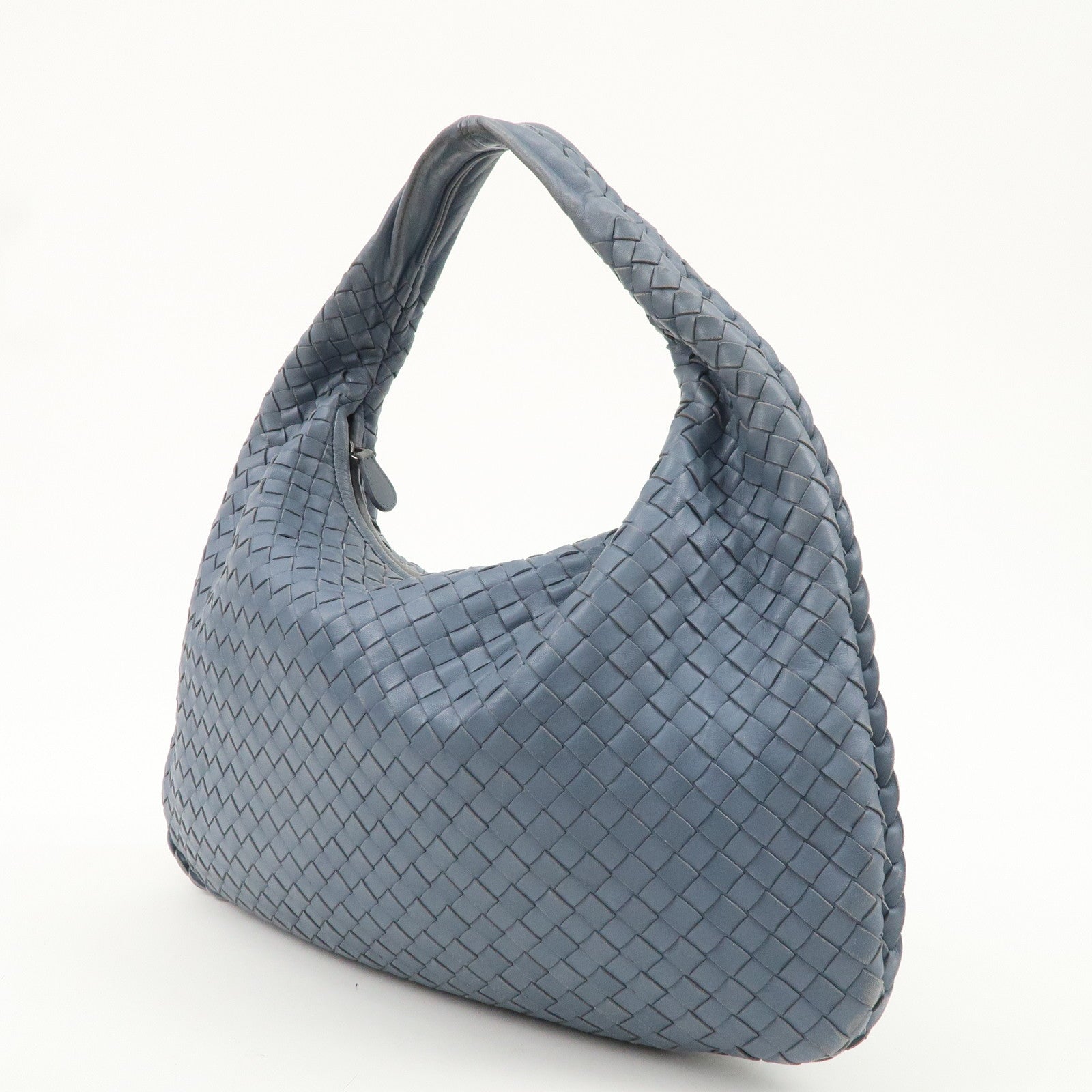 BOTTEGA VENETA Hobo Intrecciato Leather Shoulder Bag Blue 115653