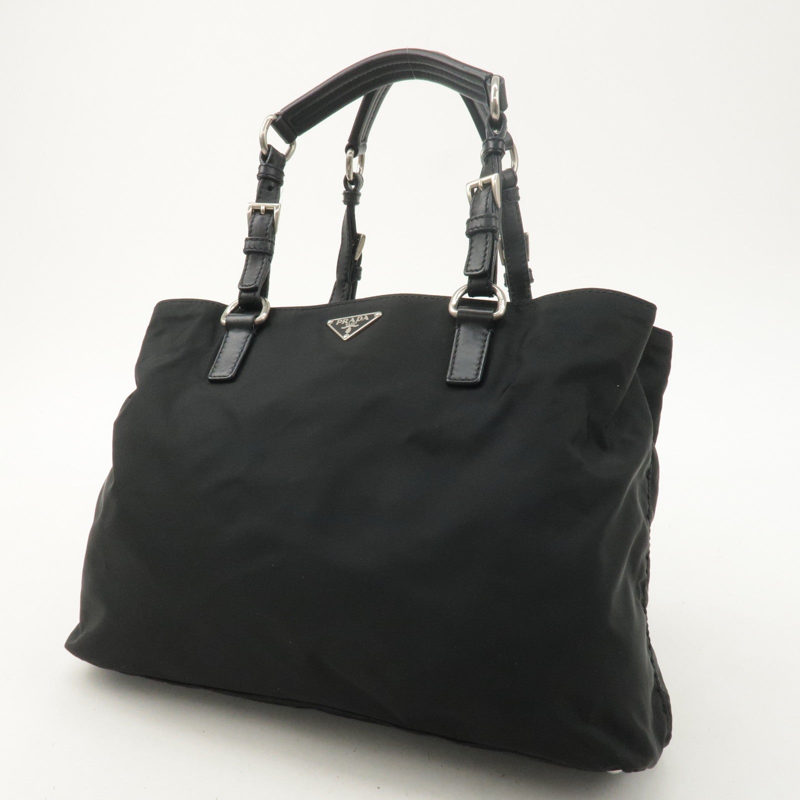 PRADA Nylon Leather Tote Bag Hand Bag Black BR2166